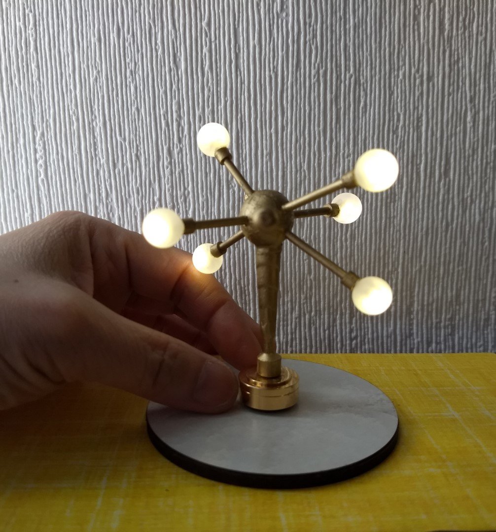 1:12 Dollhouse mid-century inspired space age orbit chandelier Atomic age MCM 6-light ceiling light