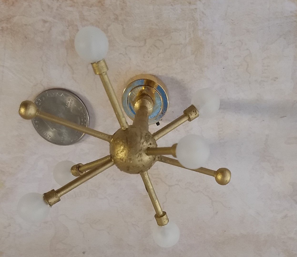 1:12 Dollhouse mid-century inspired space age orbit chandelier Atomic age MCM 6-light ceiling light