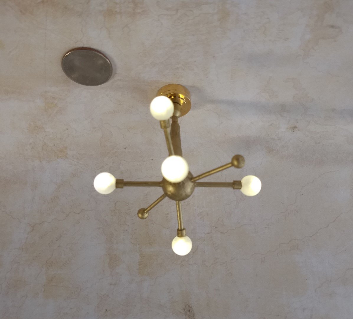 1:12 Dollhouse mid-century inspired space age orbit chandelier Atomic age MCM 6-light ceiling light