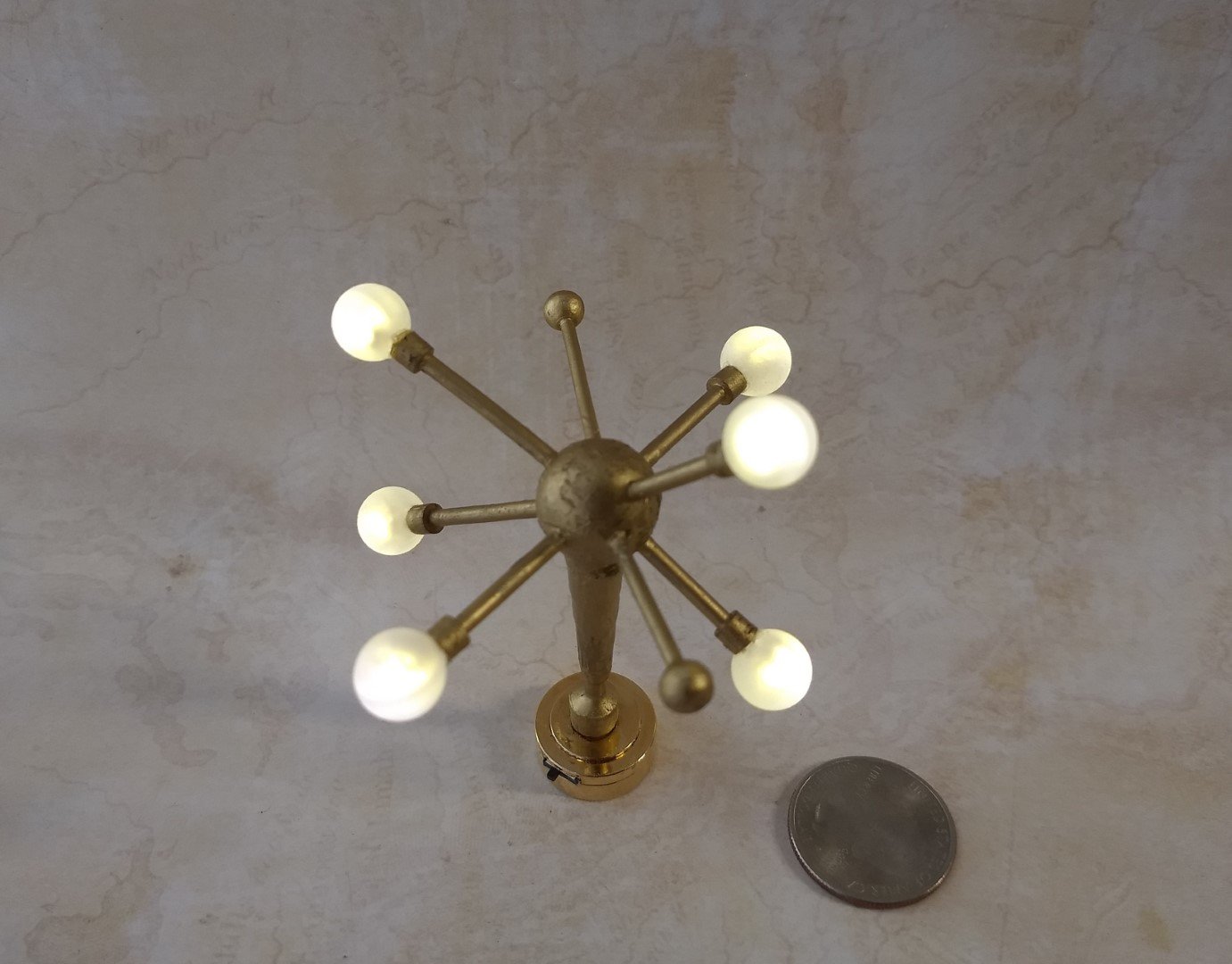 1:12 Dollhouse mid-century inspired space age orbit chandelier Atomic age MCM 6-light ceiling light