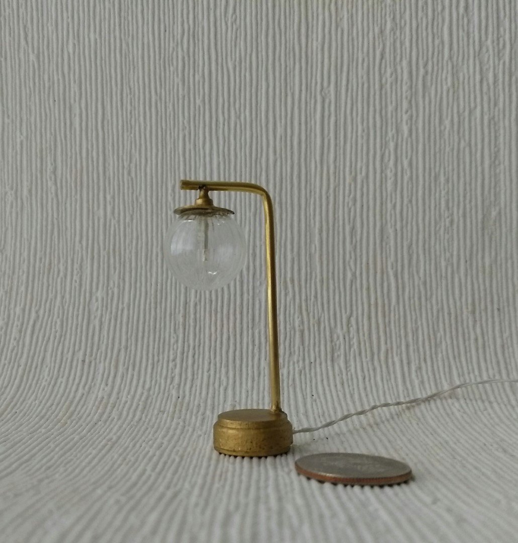 1:12 Dollhouse mid-century modern globe table lamp MCM inspired fluted glass globe lamp Battery operated with external wires