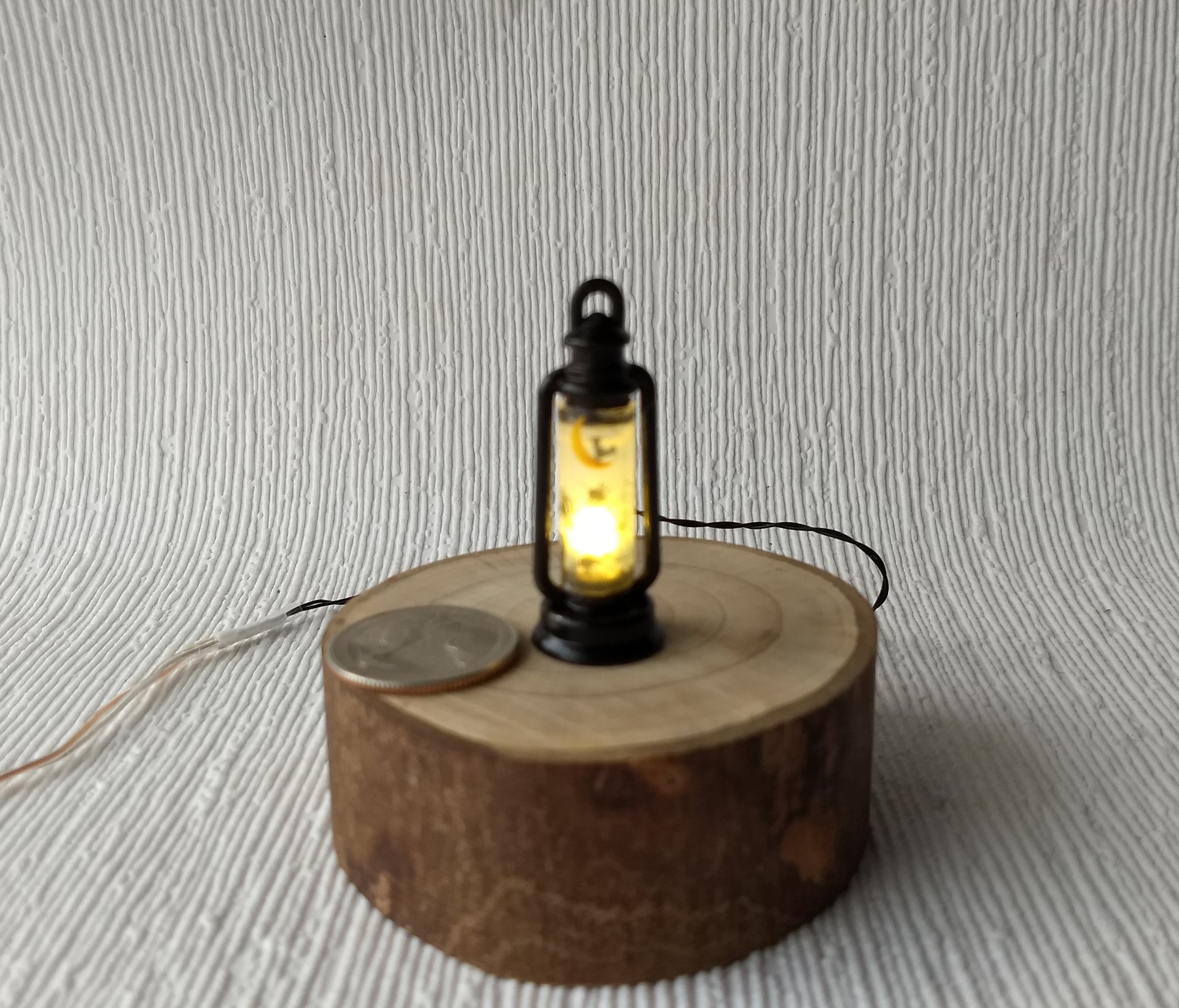 1:12 Dollhouse miniature Halloween themed lantern Battery operated metal lantern with external wires (Ref Spiderweb)