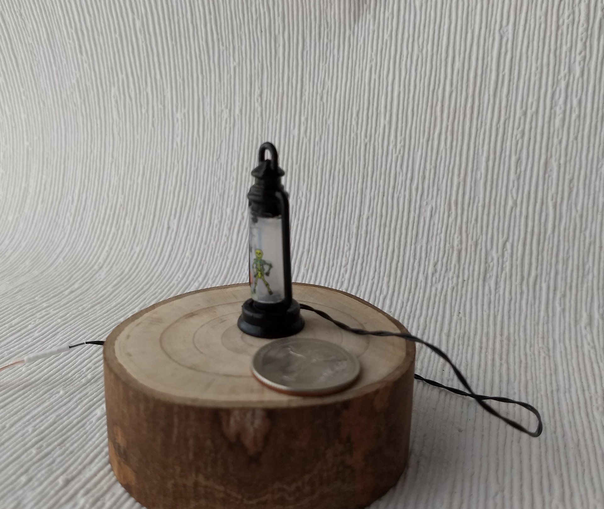 1:12 Dollhouse miniature Halloween themed lantern Battery operated metal lantern with external wires (Ref Skeleton)