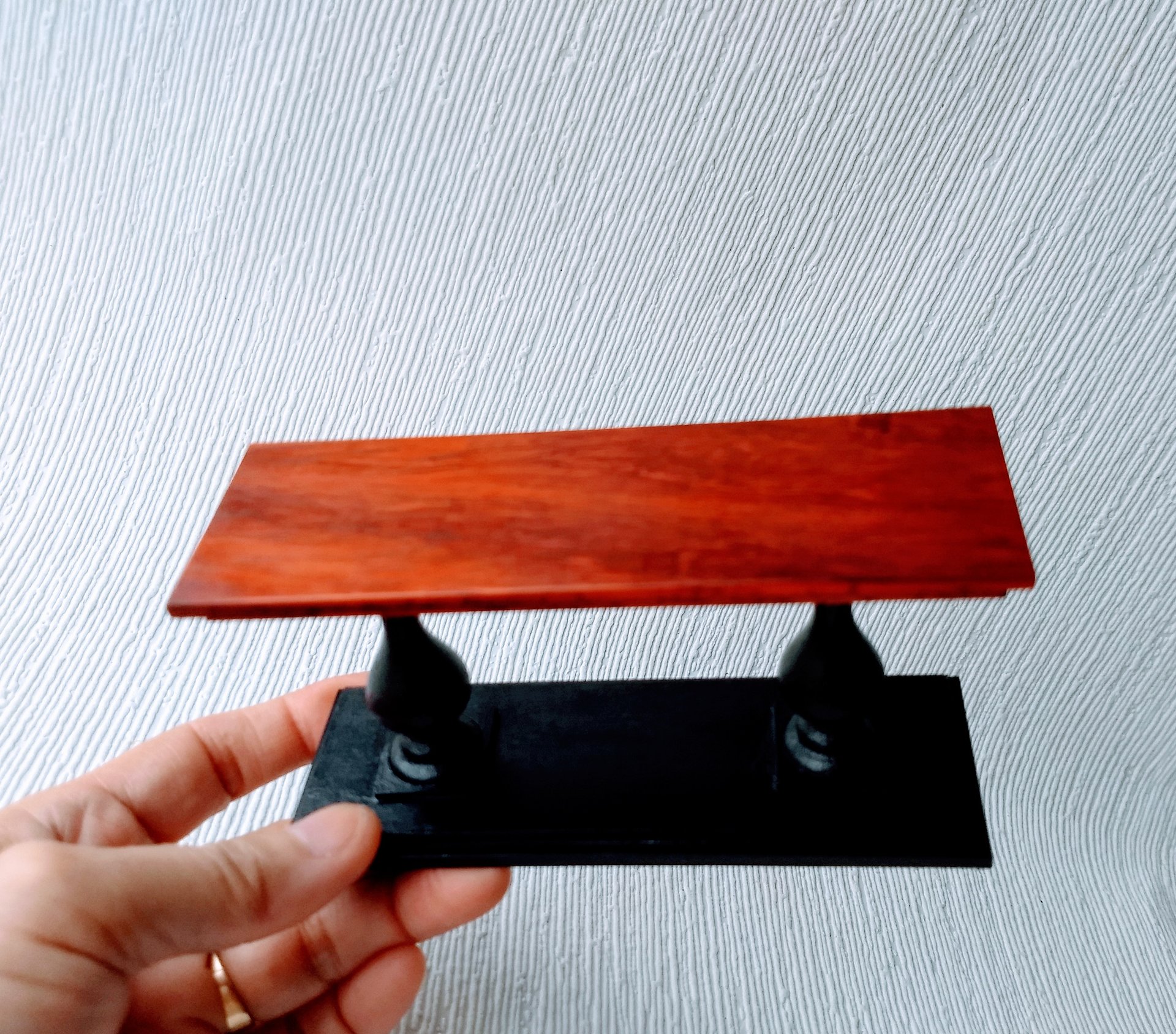 1:12 Dollhouse miniature console table with solid padauk wood top and double pedestal Entryway hall table