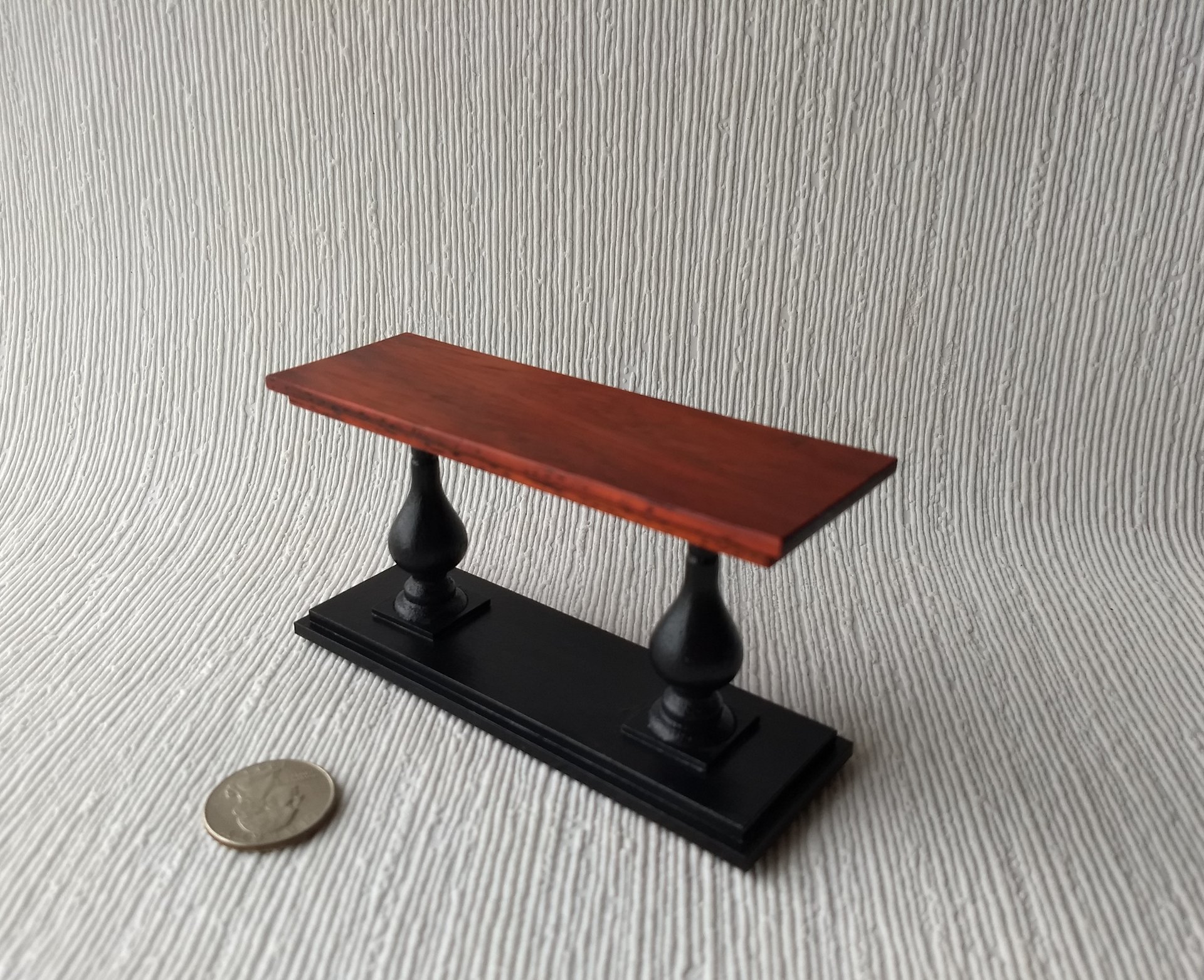 1:12 Dollhouse miniature console table with solid padauk wood top and double pedestal Entryway hall table