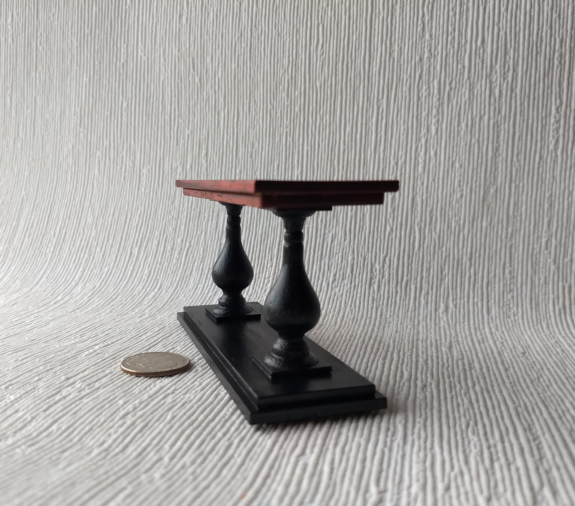1:12 Dollhouse miniature console table with solid padauk wood top and double pedestal Entryway hall table