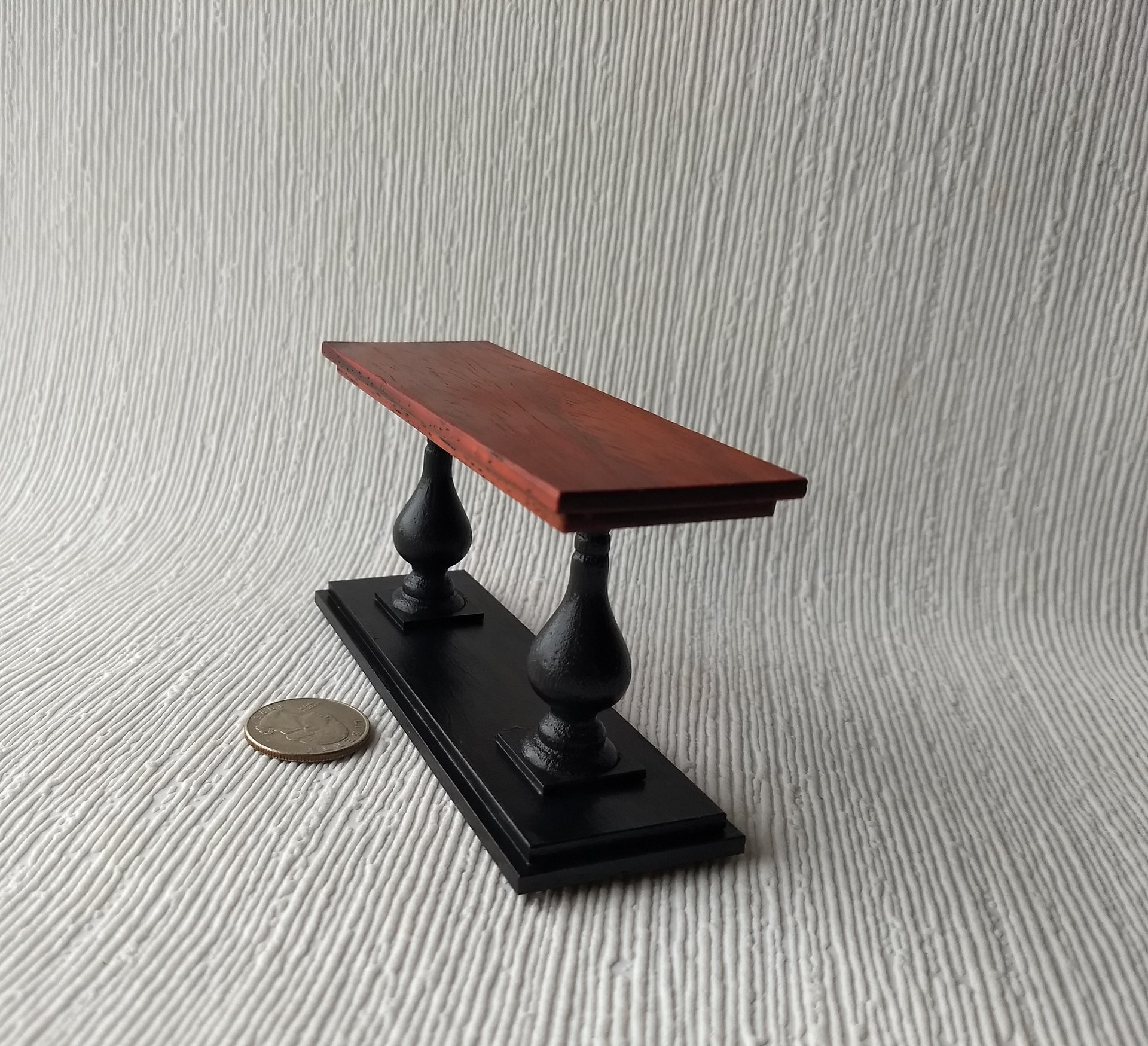 1:12 Dollhouse miniature console table with solid padauk wood top and double pedestal Entryway hall table