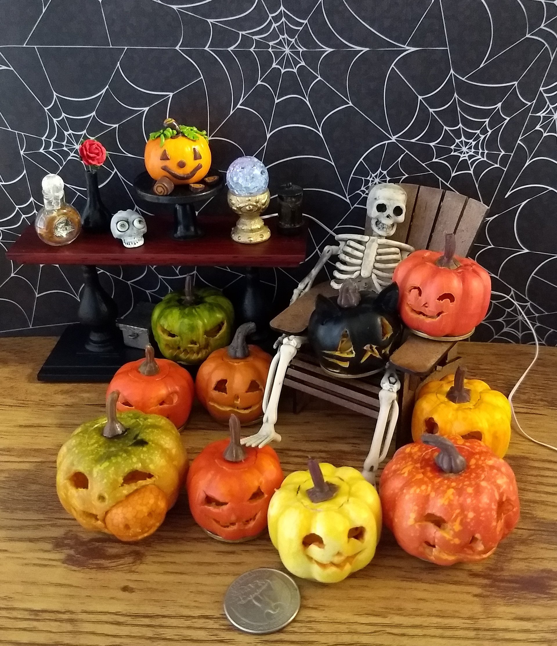 Battery operated miniature light up Jack-O-Lantern Pumpkin LED light for Halloween No external wires REF A Smiley slit eyes