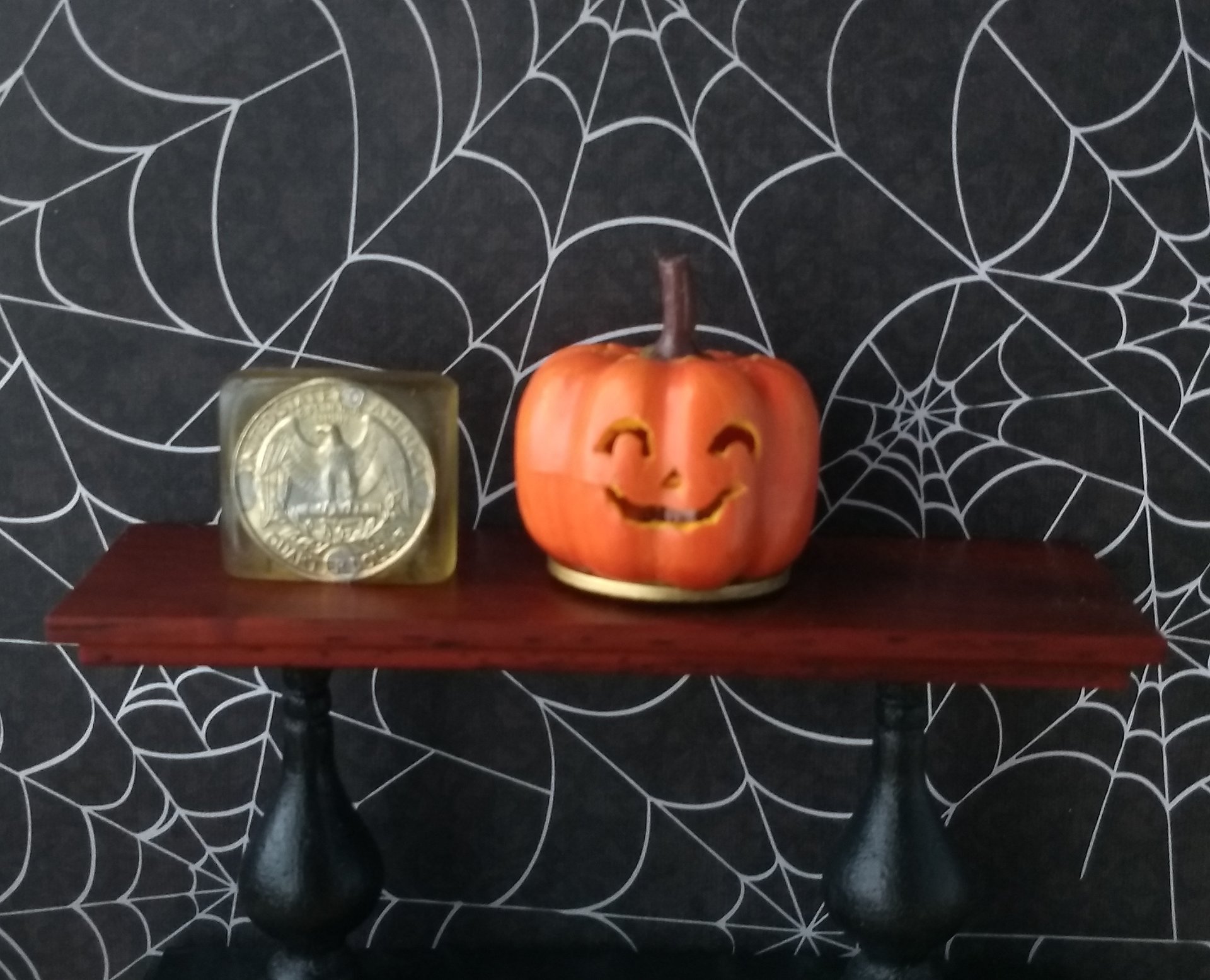 Battery operated miniature light up Jack-O-Lantern Pumpkin LED light for Halloween No external wires REF A Smiley slit eyes