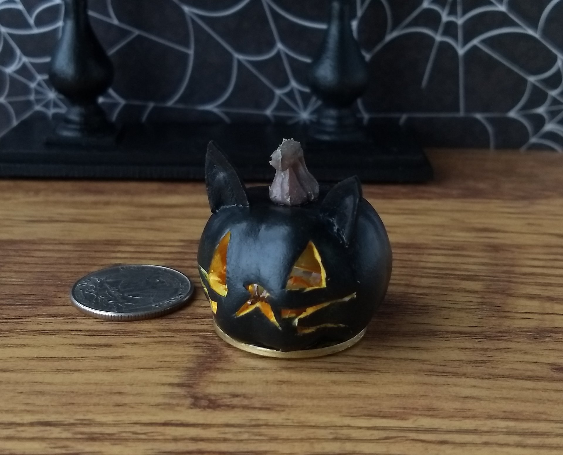 Miniature battery operated Black cat pumpkin light LED pumpkin for Halloween No external wires REF Black cat
