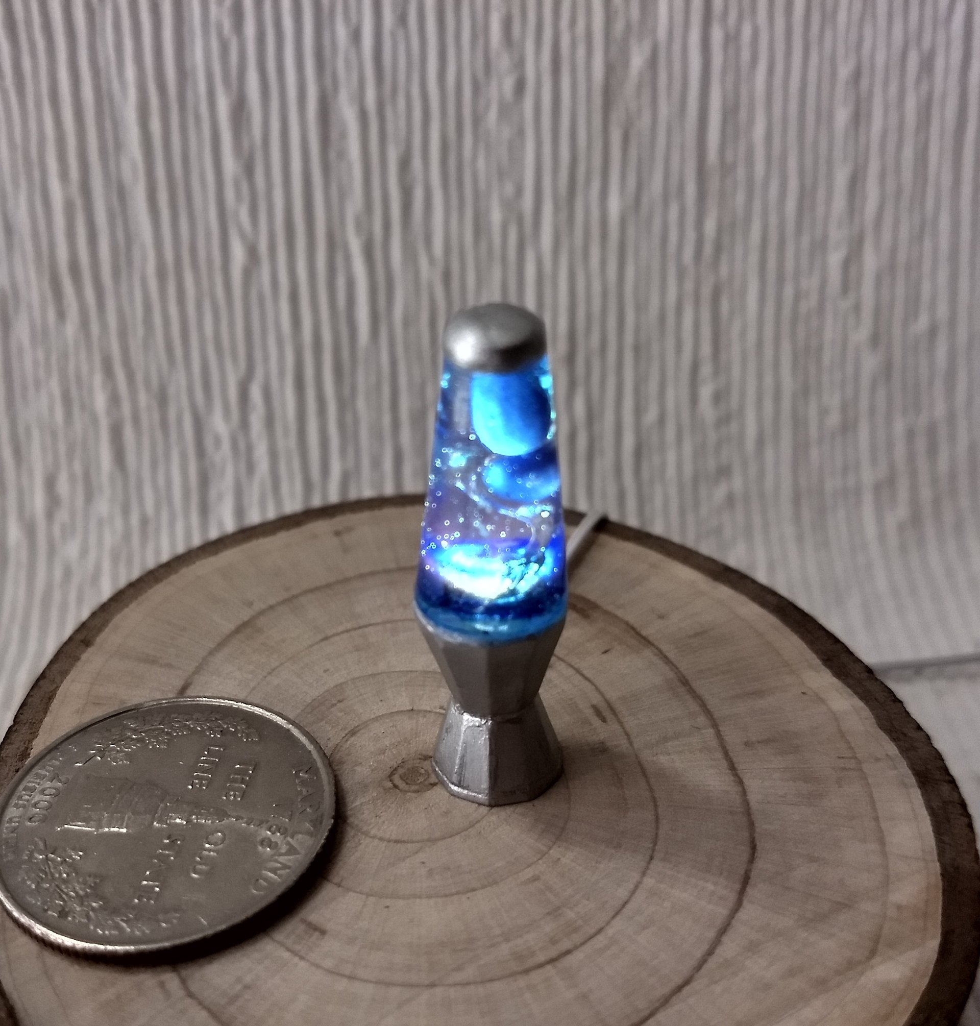 1:12 Dollhouse miniature retro lava lamp Battery operated LED table lamp MCM style with external wires Mid-century nostalgic lamp  REF Blue liquid