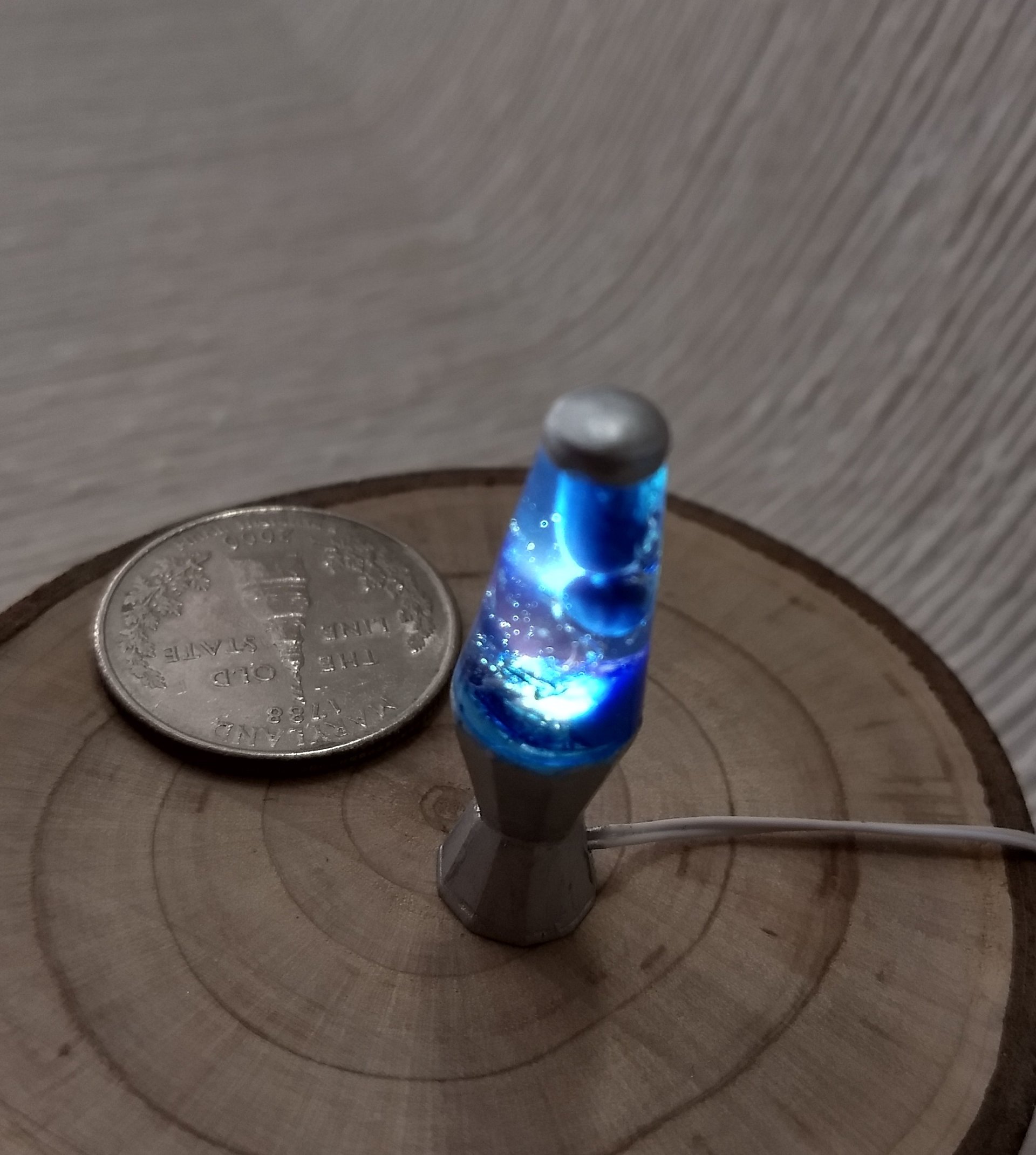 1:12 Dollhouse miniature retro lava lamp Battery operated LED table lamp MCM style with external wires Mid-century nostalgic lamp  REF Blue liquid