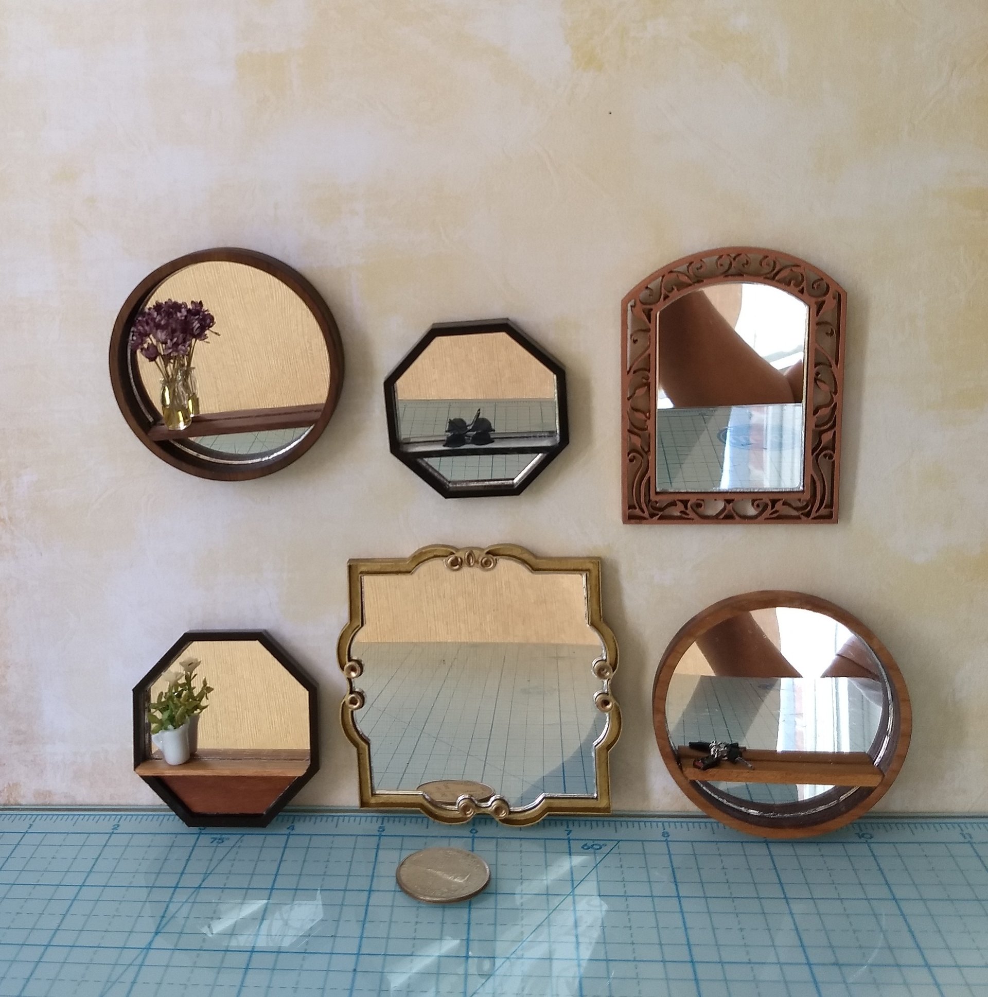 1:12 Dollhouse accent mirror Octagon mirror with clear acrylic shelf