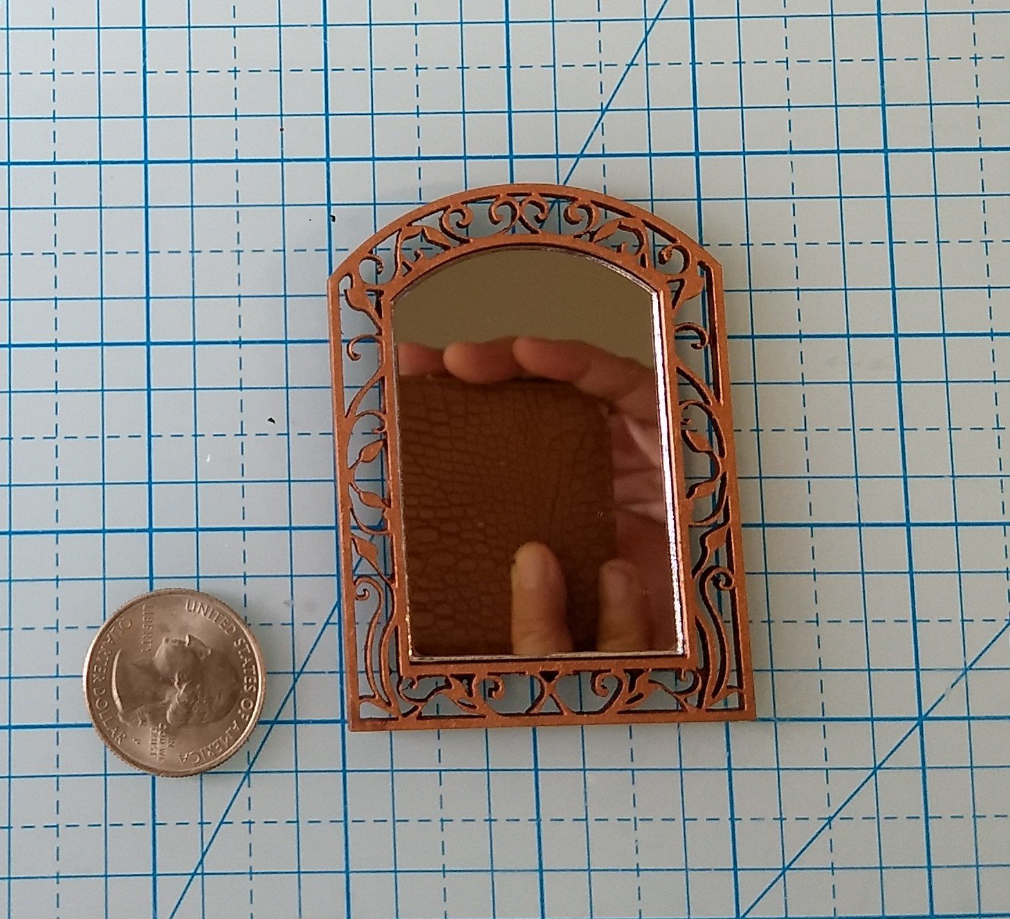 1: 12 Dollhouse accent mirror faux iron works mirror with framed intricate leaves and branches