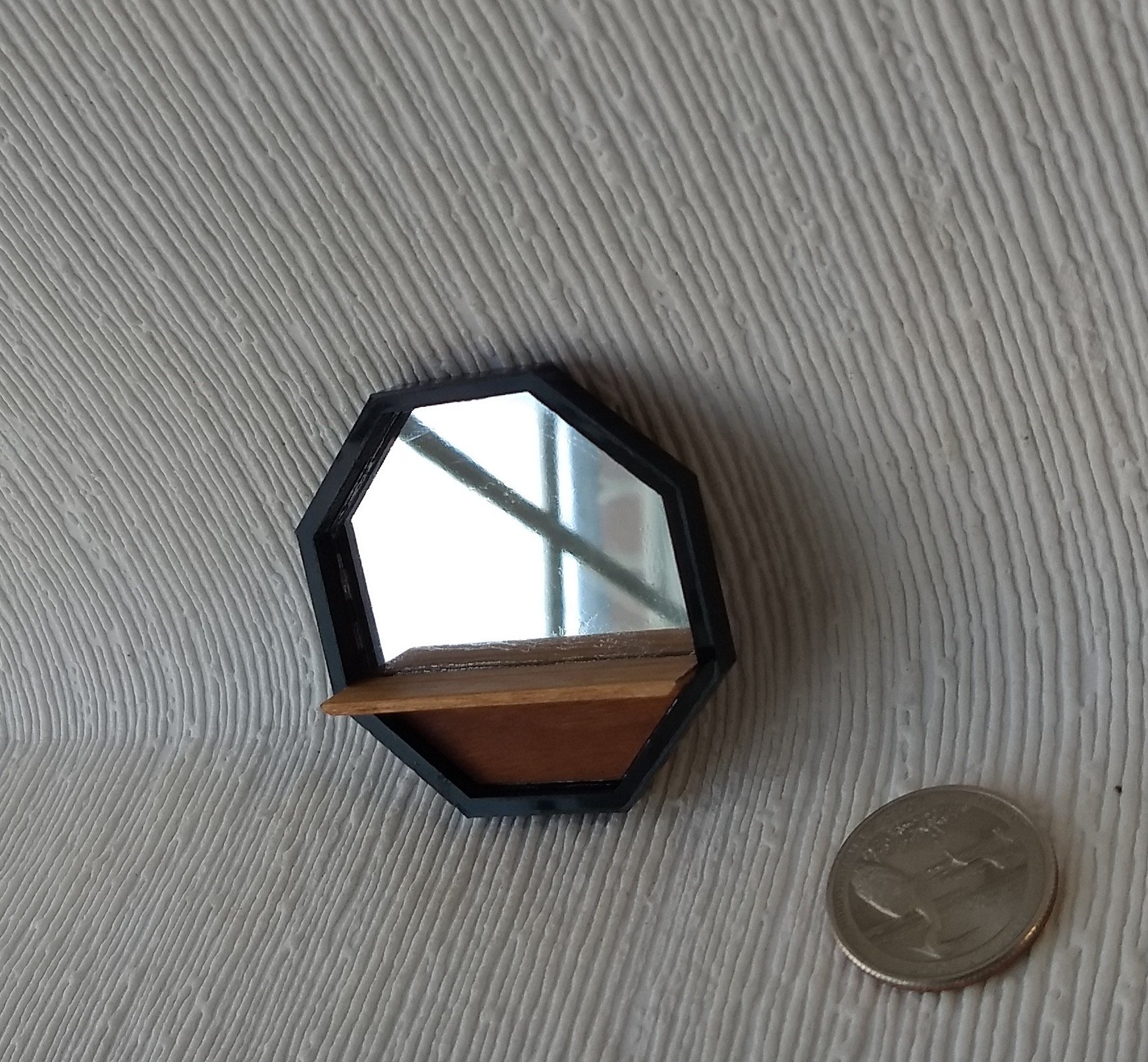 1: 12 Dollhouse accent mirror Octagon mirror with solid cherry wood shelf and black acrylic frame