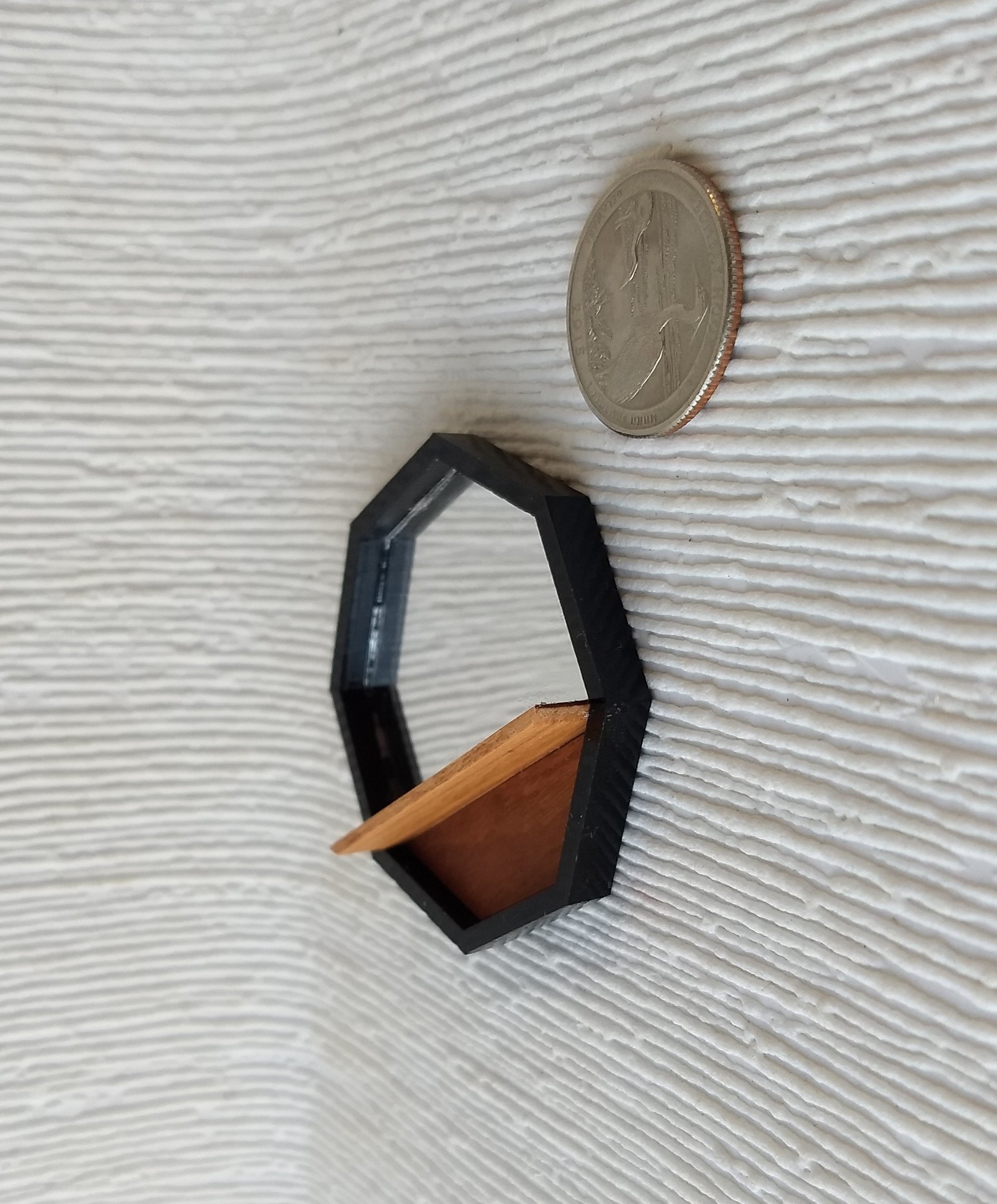 1: 12 Dollhouse accent mirror Octagon mirror with solid cherry wood shelf and black acrylic frame