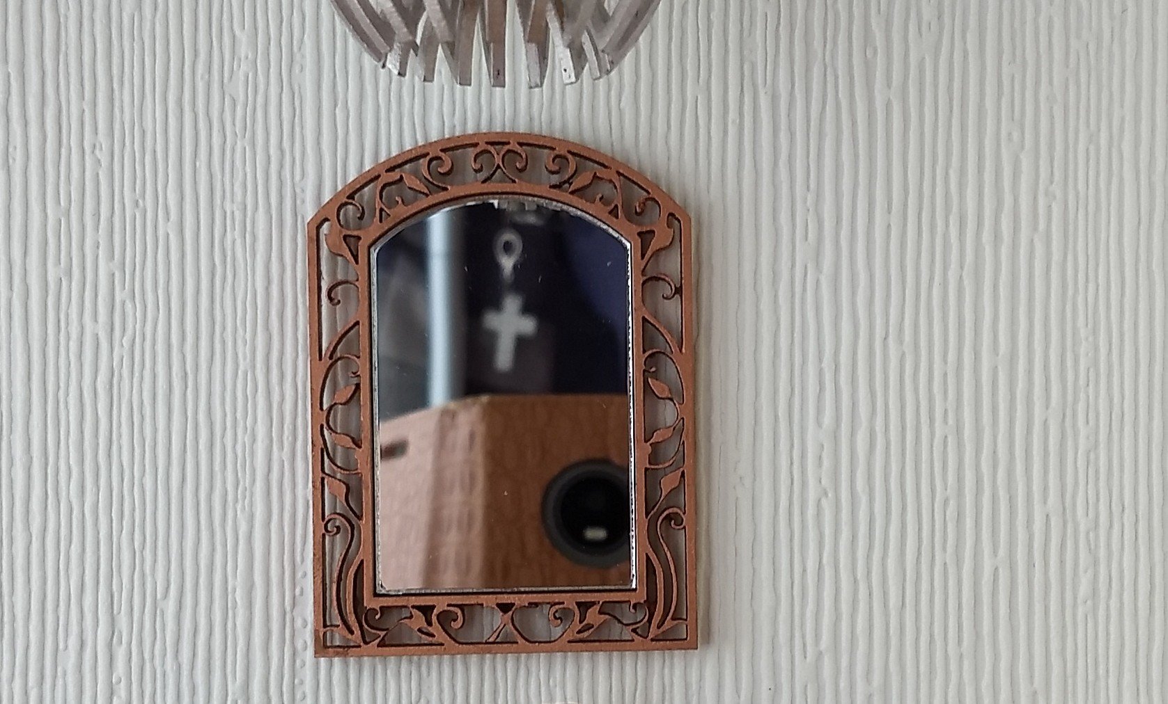 1: 12 Dollhouse accent mirror faux iron works mirror with framed intricate leaves and branches