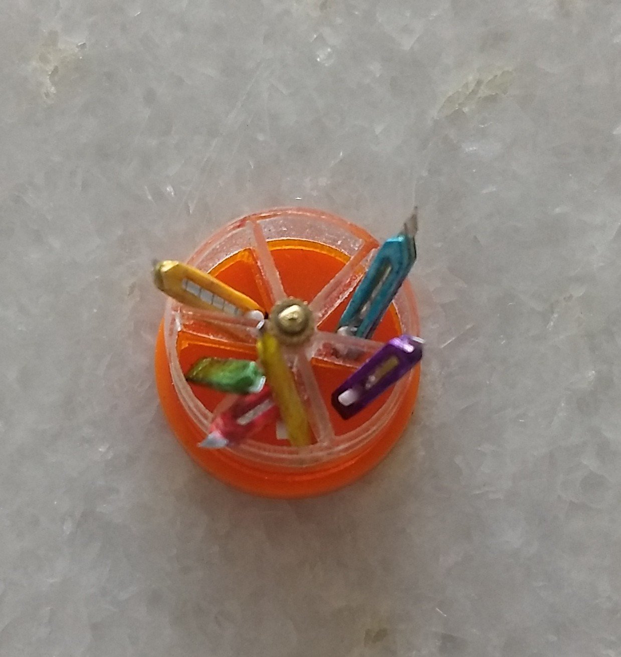 1:12 dollhouse miniature lazy Susan tools holder Spinnable desktop tools organizer in clear and orange acrylic