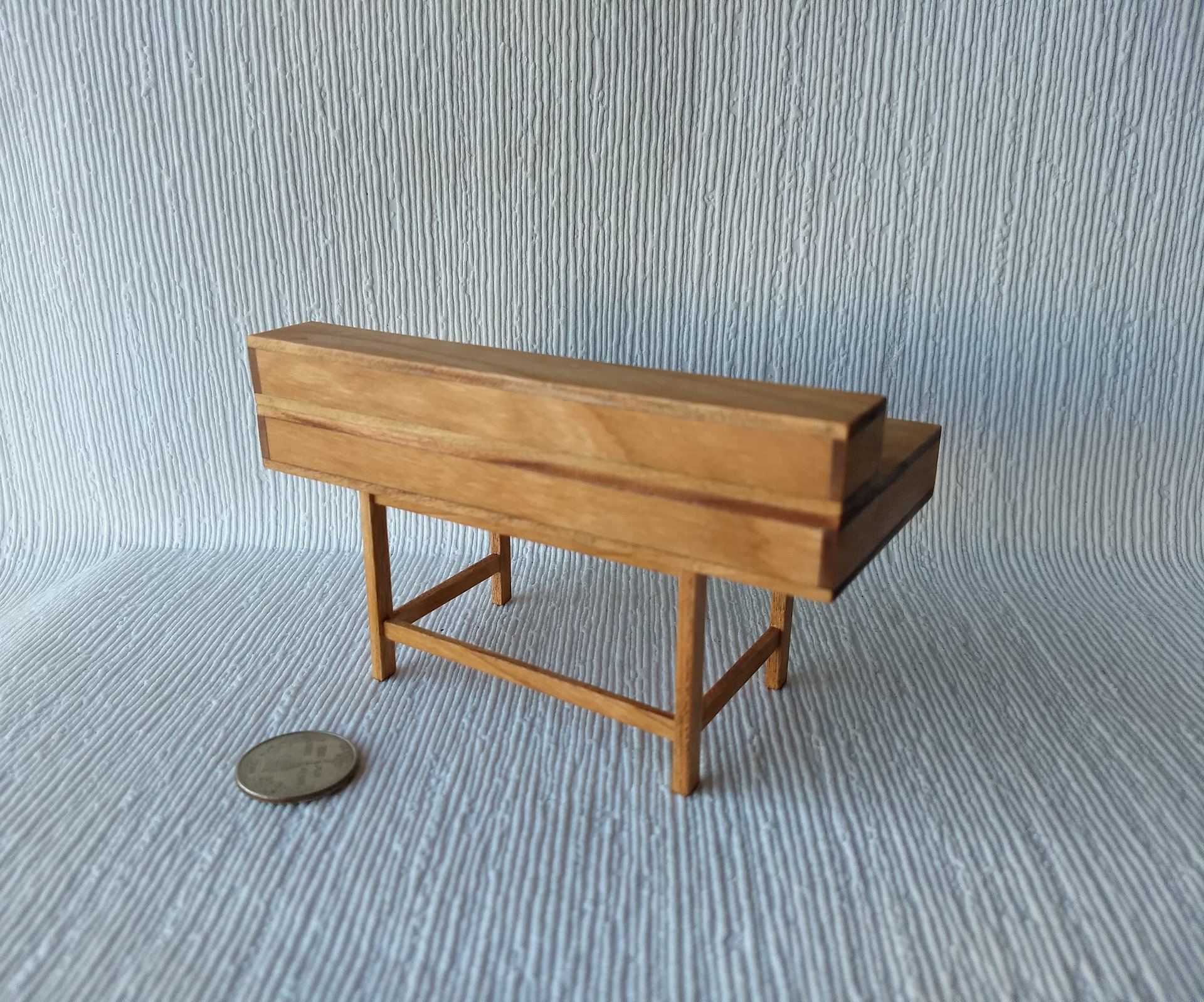RESERVED 1:12 Dollhouse miniature mid-century inspired executive desk in solid cherry with four functional drawers two removable trays