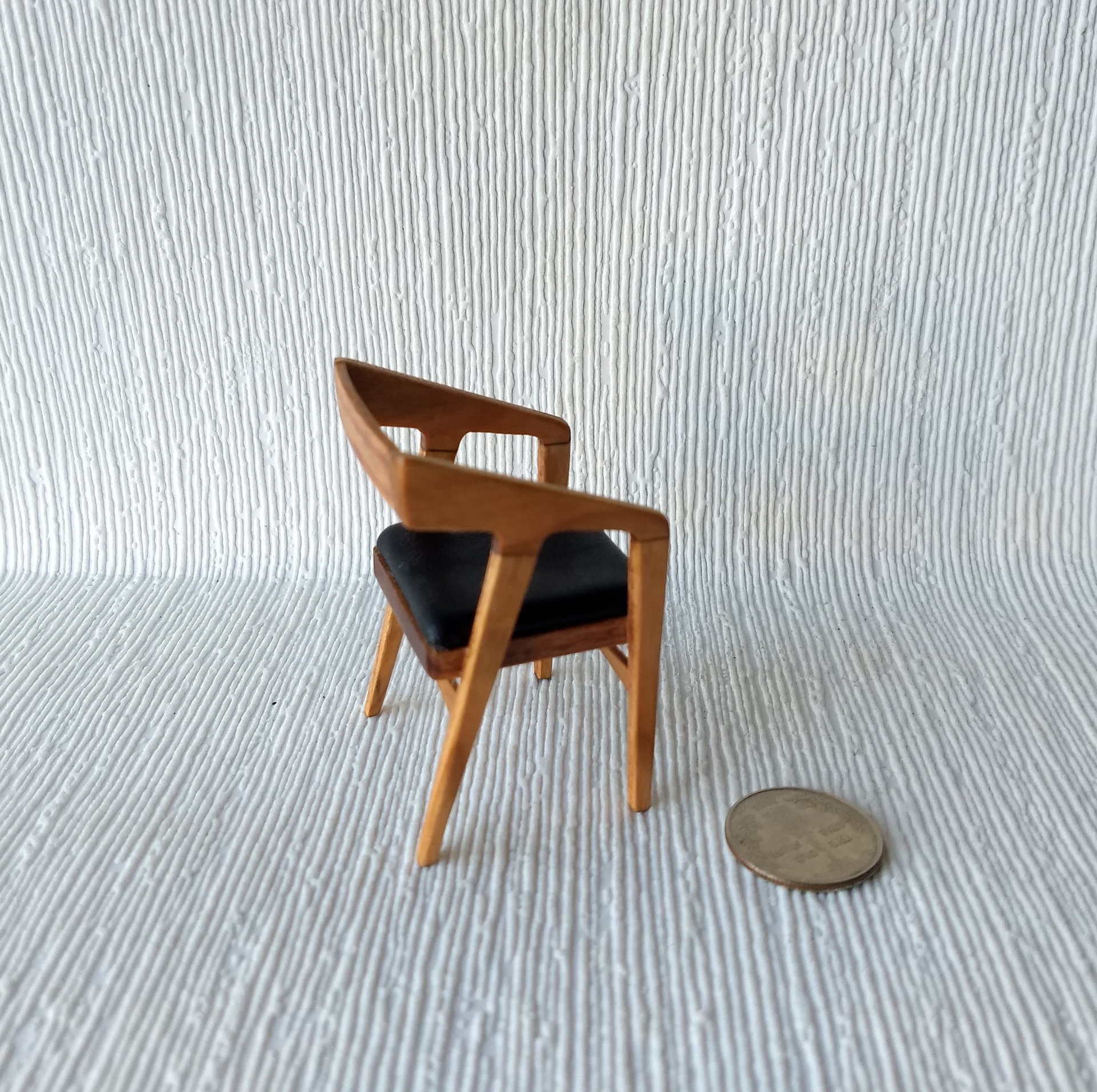 1:12 Dollhouse miniature mid-century modern chair in solid cherry wood with leather seat pad / desk chair / dining chair / MCM chair