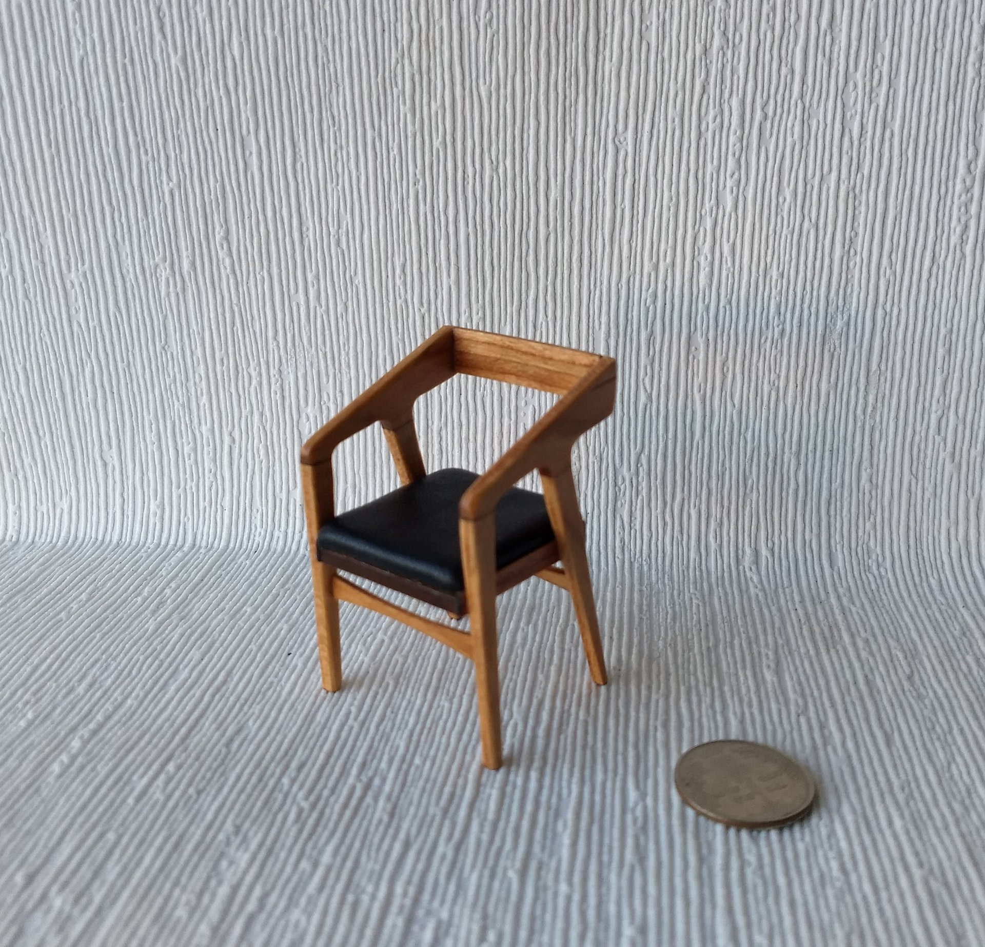 1:12 Dollhouse miniature mid-century modern chair in solid cherry wood with leather seat pad / desk chair / dining chair / MCM chair