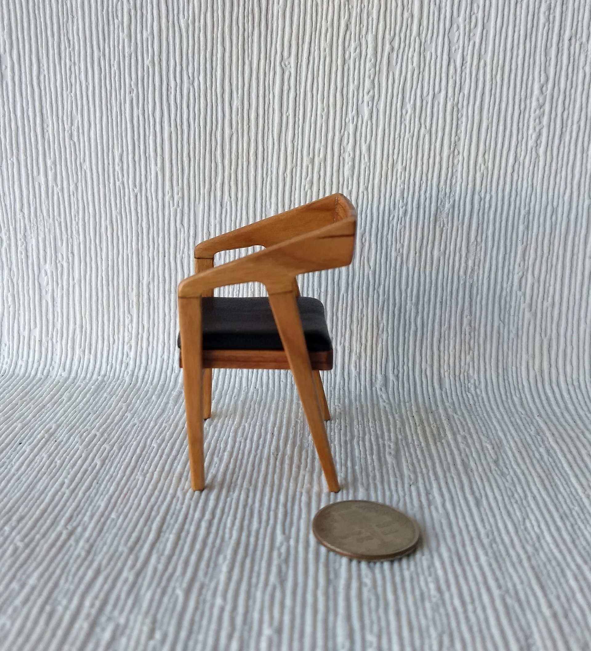 1:12 Dollhouse miniature mid-century modern chair in solid cherry wood with leather seat pad / desk chair / dining chair / MCM chair