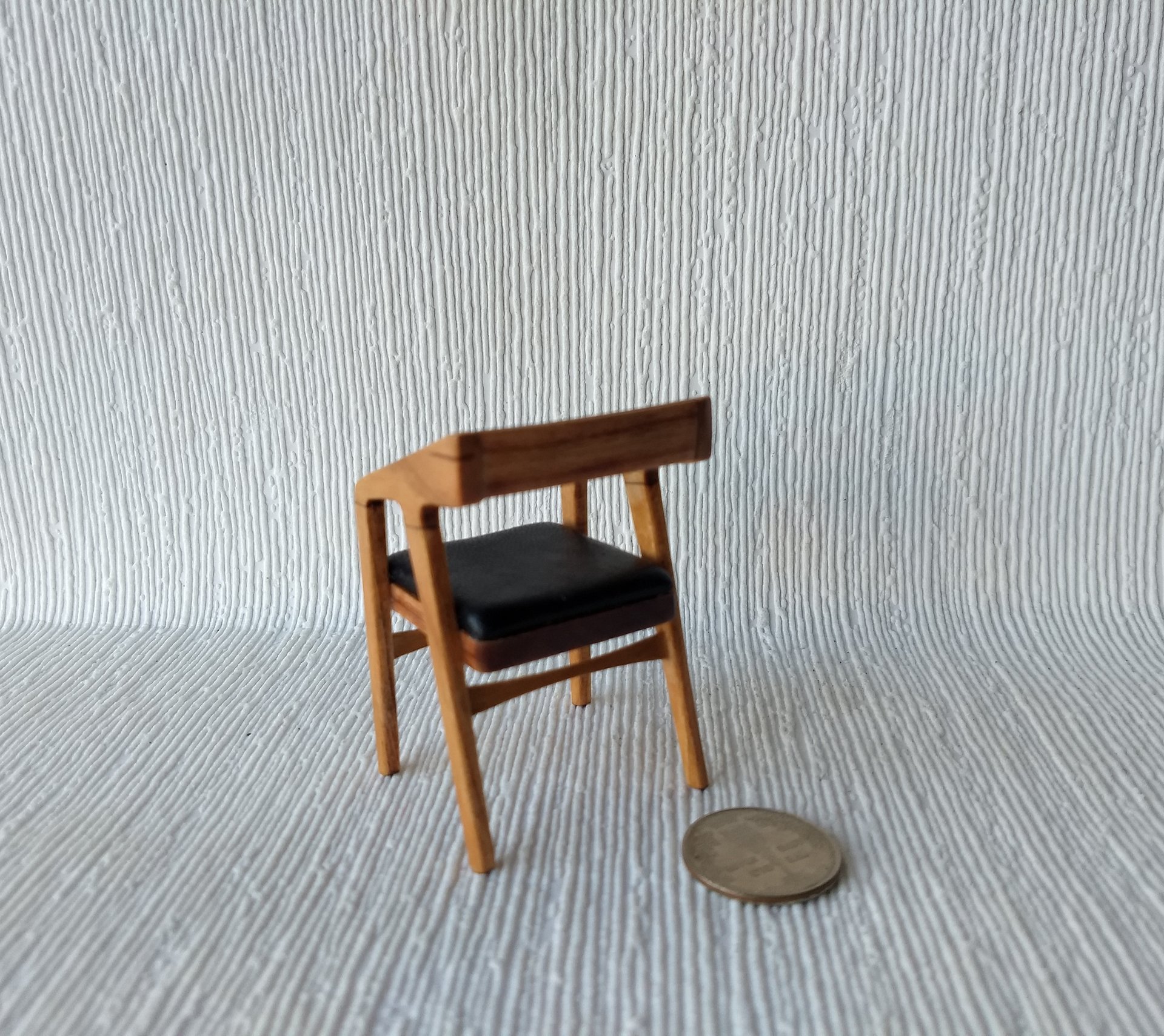 1:12 Dollhouse miniature mid-century modern chair in solid cherry wood with leather seat pad / desk chair / dining chair / MCM chair