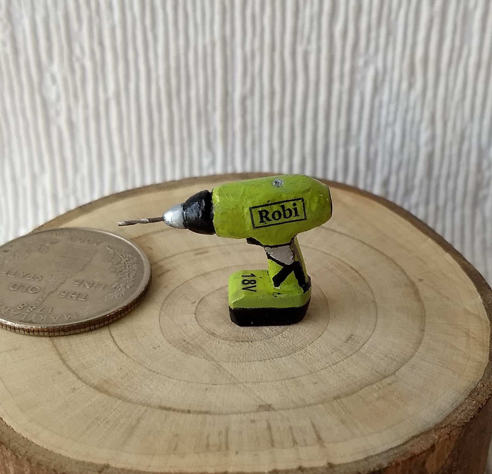 RESERVED 1:12 dollhouse power drill Miniature electric drill with faux rechargeable battery base and genuine micro drill bit