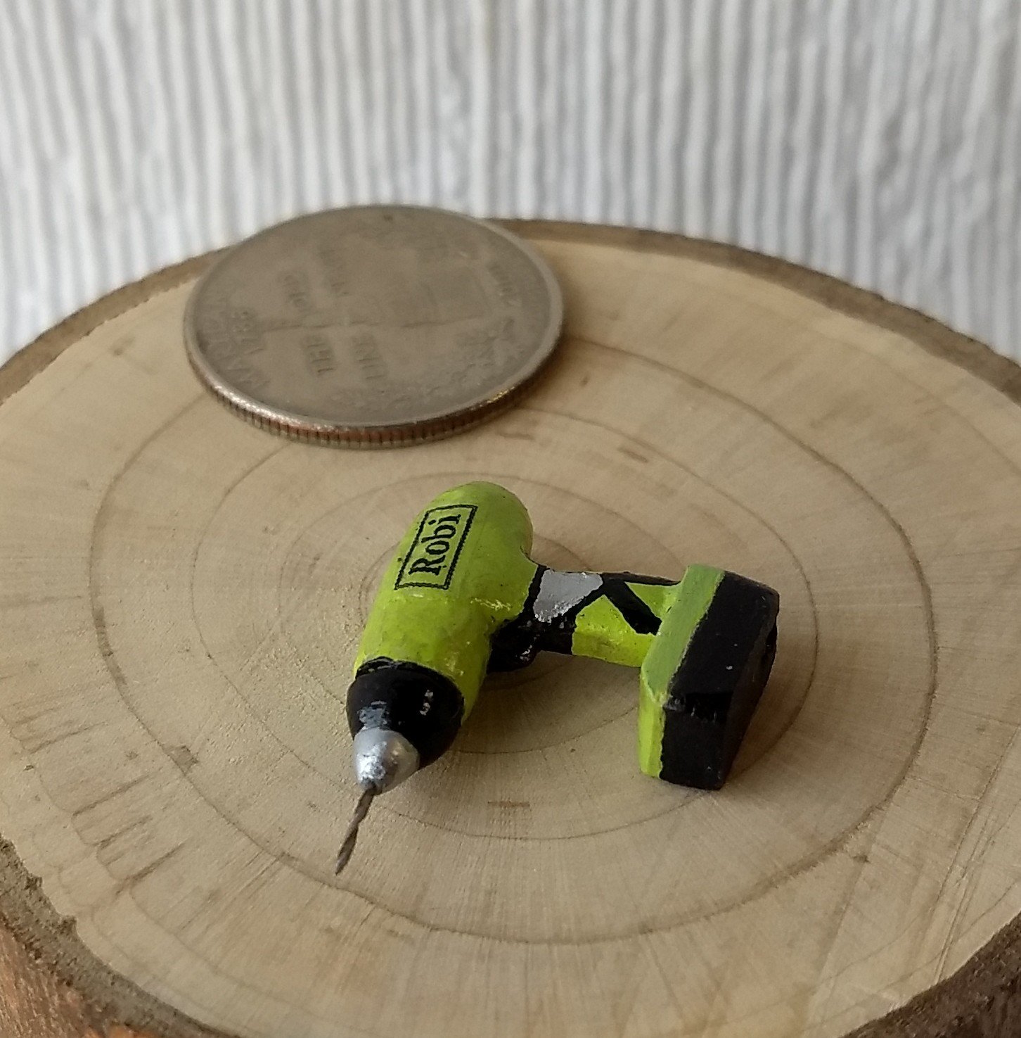 RESERVED 1:12 dollhouse power drill Miniature electric drill with faux rechargeable battery base and genuine micro drill bit