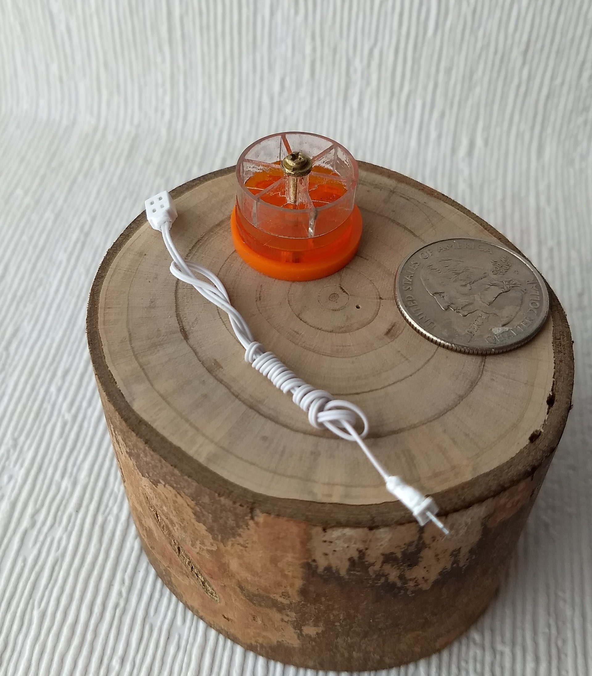 RESERVED 1:12 dollhouse miniature lazy Susan tools holder Spinnable tools organizer in clear and orange acrylic AND a unit of dollhouse extension cord