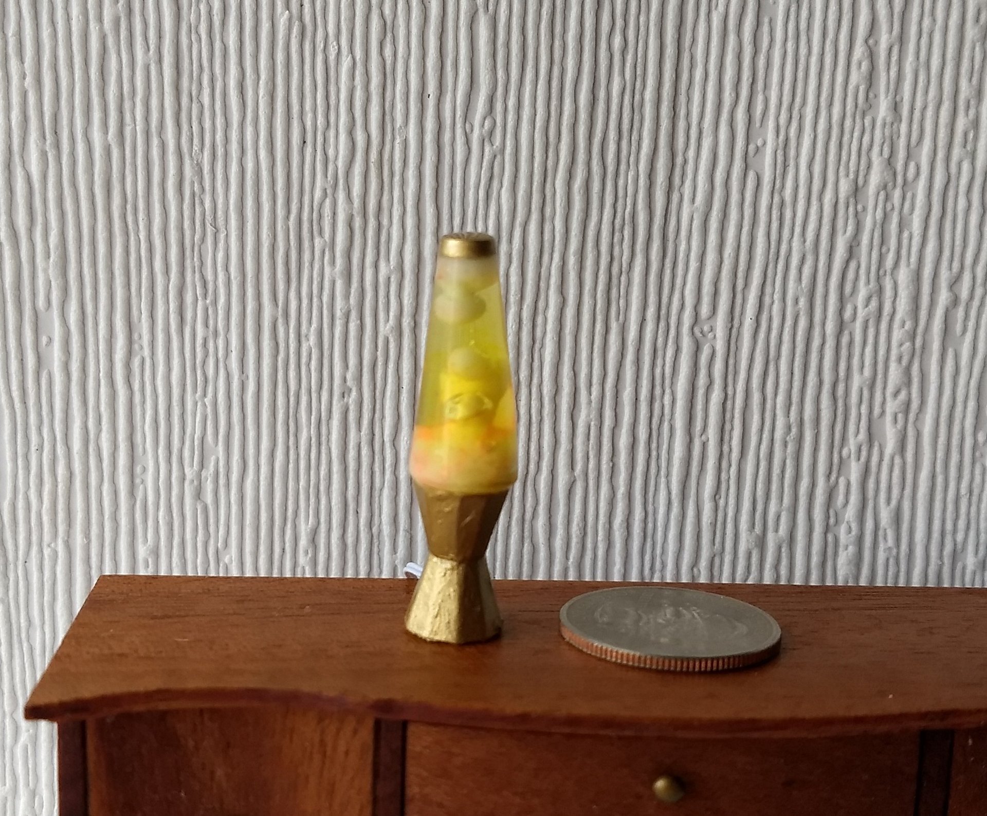 RESERVED 1:12 Dollhouse miniature retro lava lamps (two units) Battery operated LED table lamp MCM style with external wires