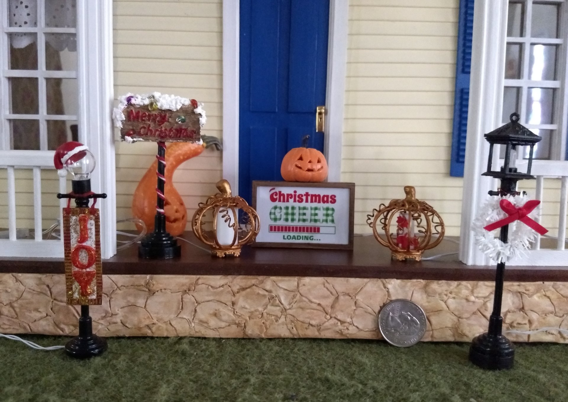 1:12 Dollhouse miniature Wire pumpkin LED light Christmas decor Working bronze pumpkin wire Price is for one unit Two style choices