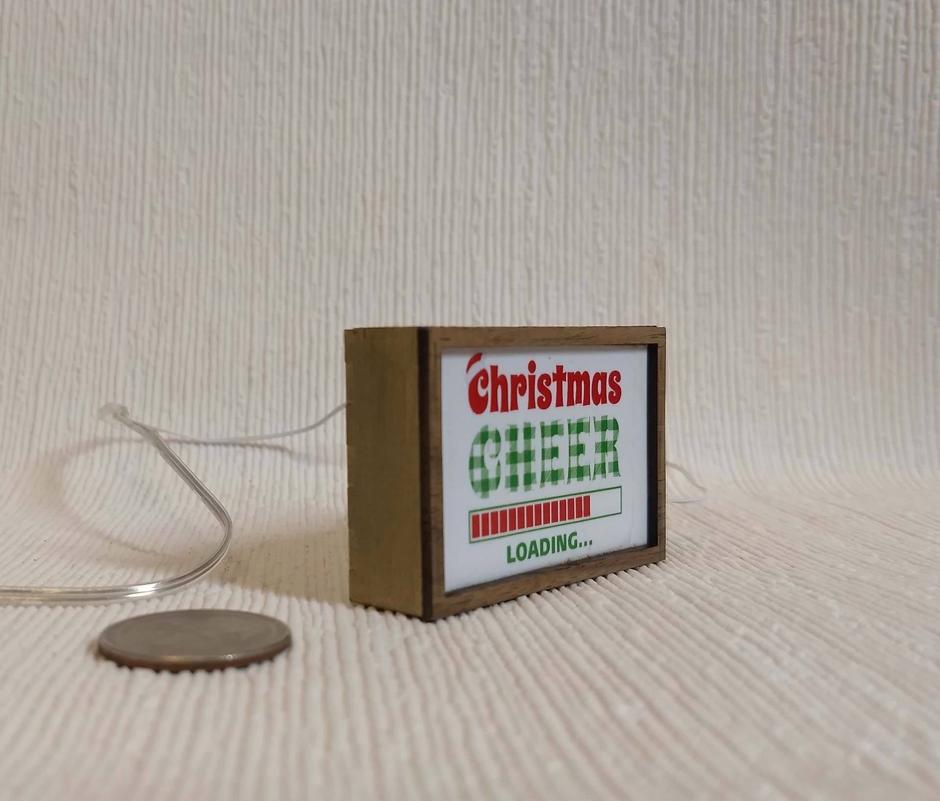 1:12 dollhouse Christmas light box Battery operated holidays cheer meter box Dollhouse holidays light up decor with top walnut frame