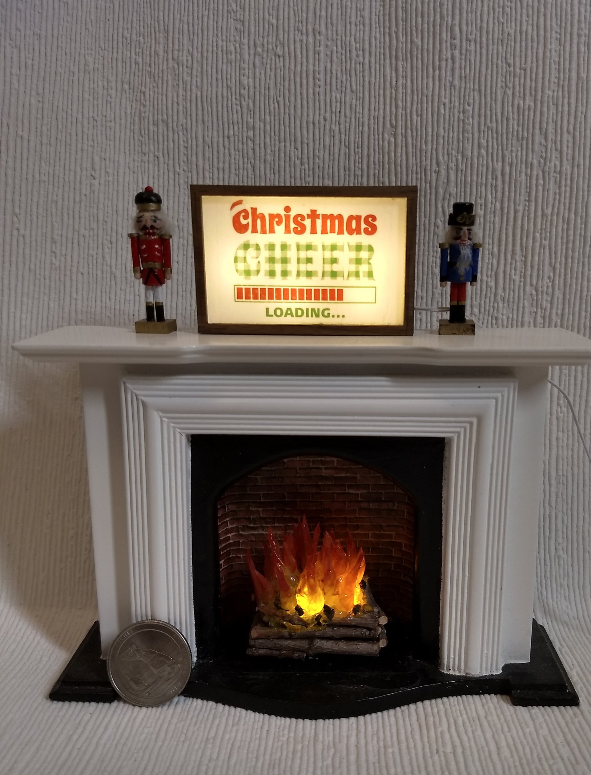 1:12 dollhouse Christmas light box Battery operated holidays cheer meter box Dollhouse holidays light up decor with top walnut frame