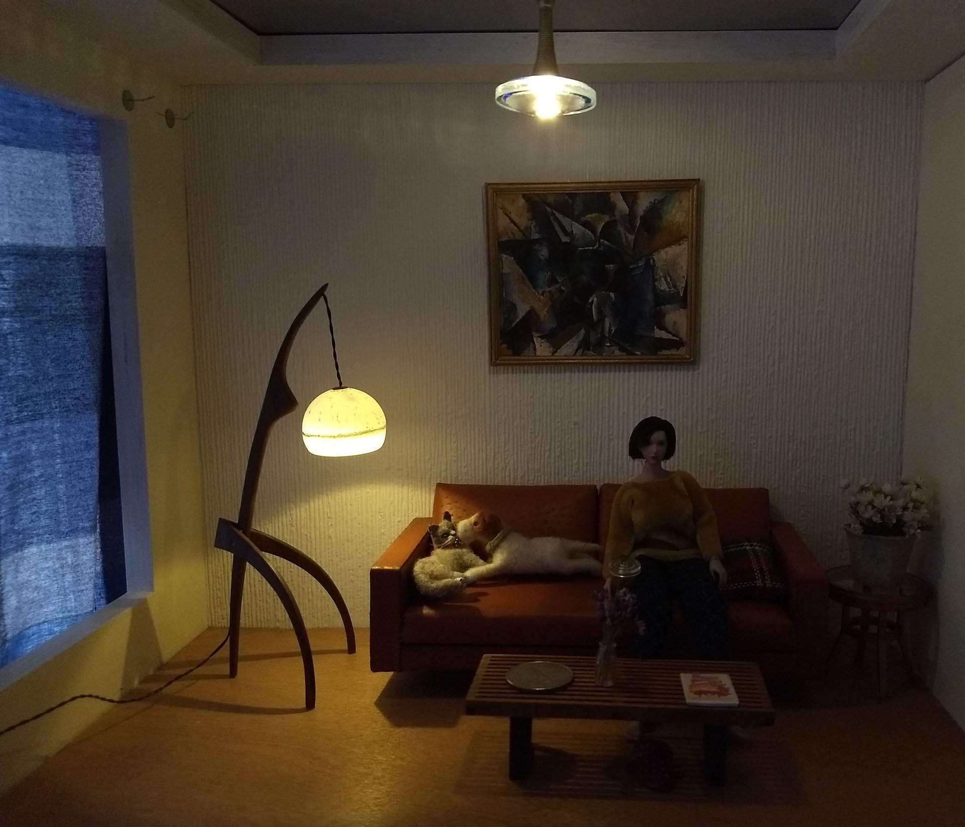 1:12 dollhouse battery operated space age inspired ceiling light Mid-century style spaceship pendant light