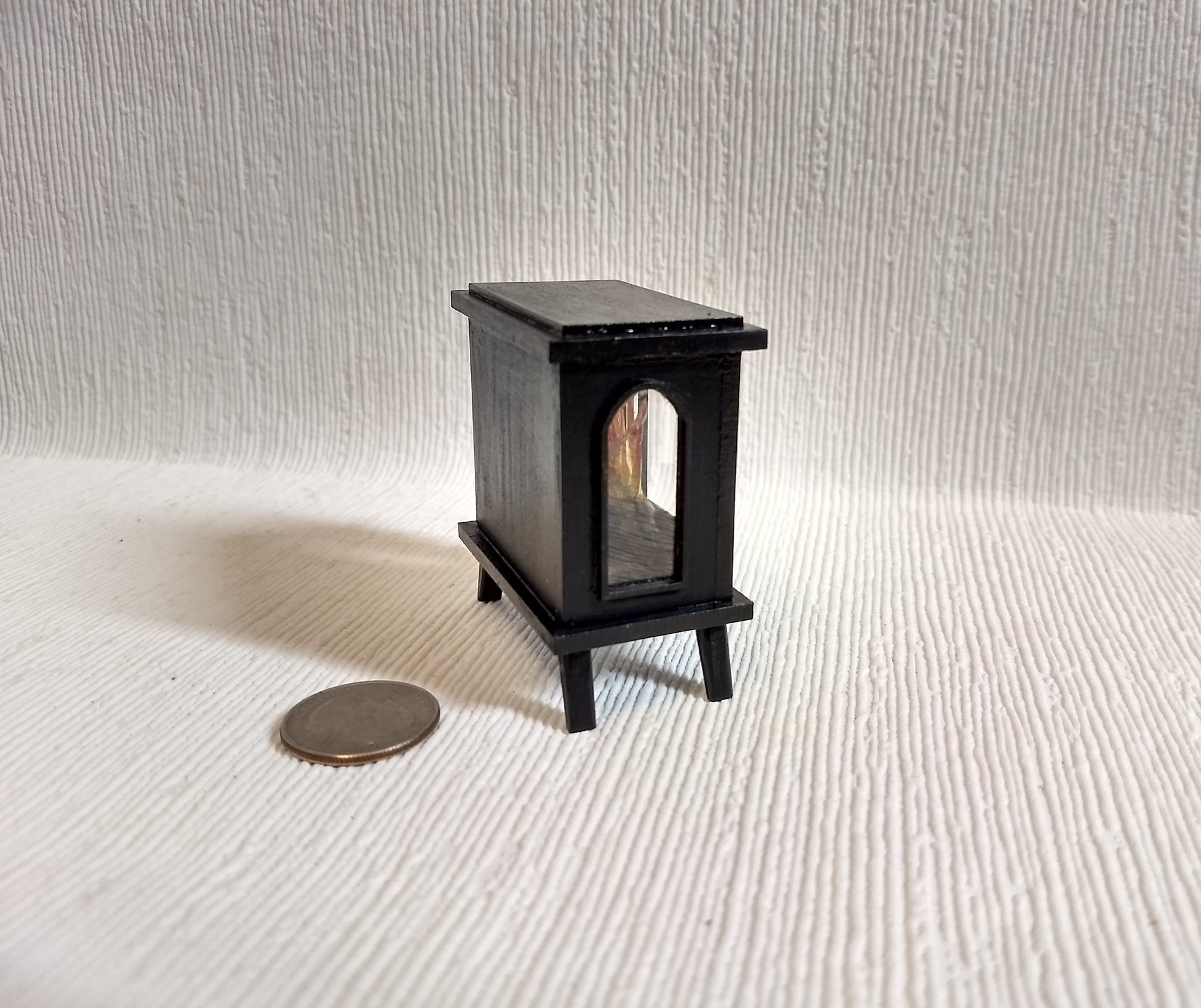 1:12 Dollhouse electric fireplace heater Stove heater with flickering insert Battery operated free standing heater No external wires