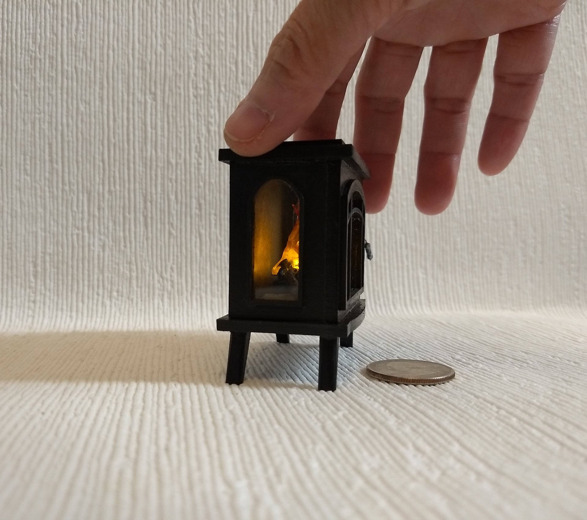 1:12 Dollhouse electric fireplace heater Stove heater with flickering insert Battery operated free standing heater No external wires
