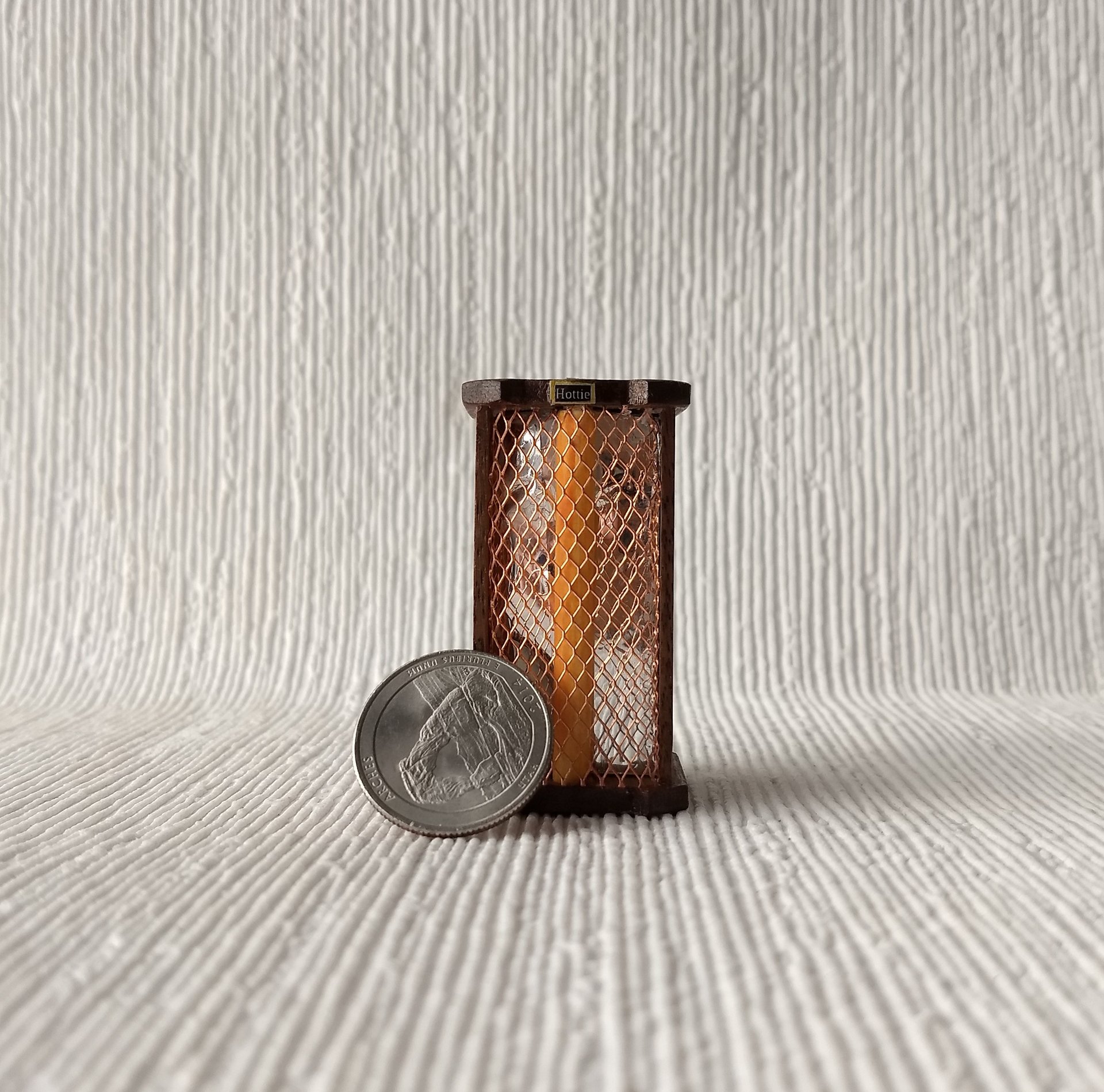 1:12 Dollhouse handcrafted electric infrared heater Mini space heater Battery operated radiant heater walnut casing Radiant light NO heat