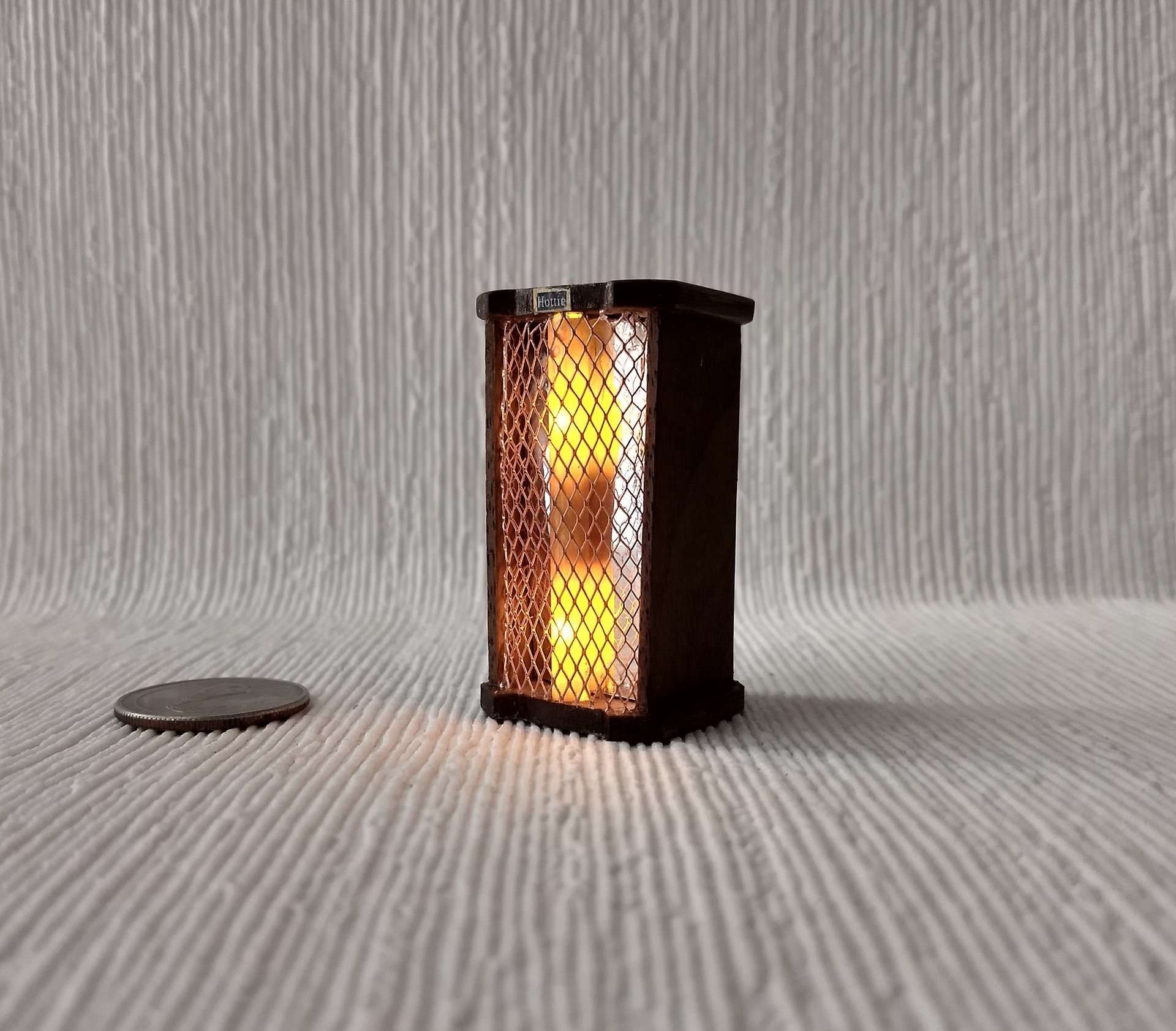 1:12 Dollhouse handcrafted electric infrared heater Mini space heater Battery operated radiant heater walnut casing Radiant light NO heat