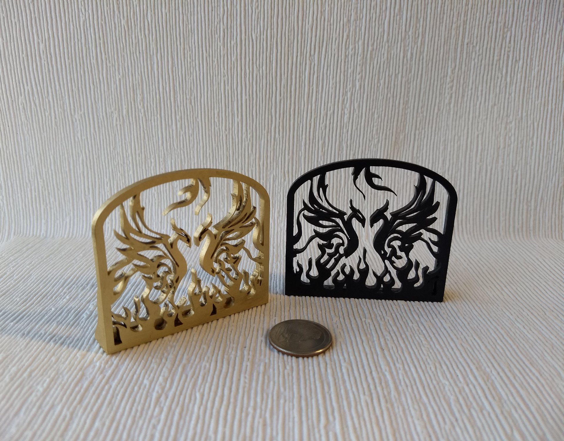 1:12 Dollhouse golden fireplace screen with rising phoenixes Faux wrought iron single panel fireplace screen Goldem finish