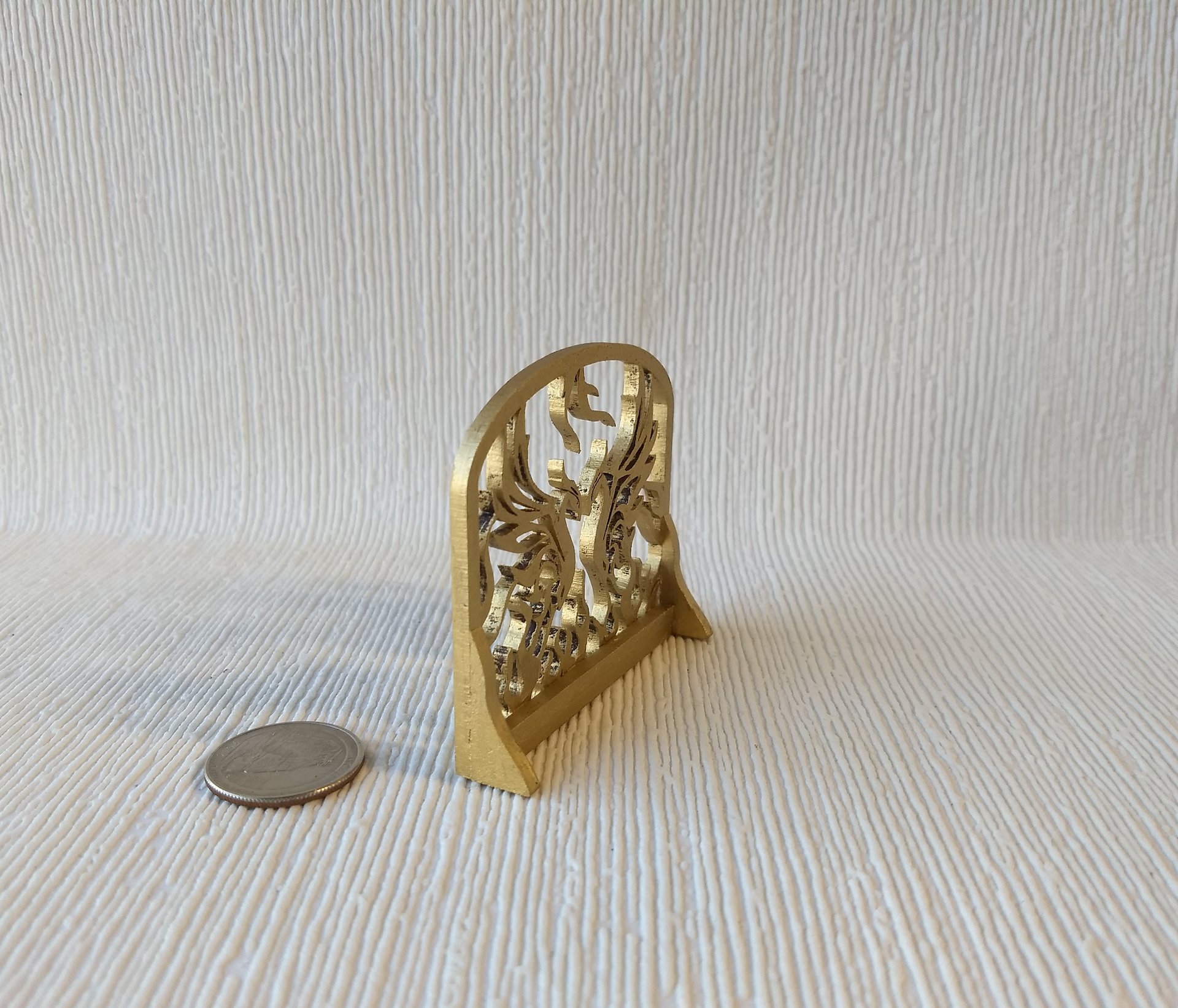 1:12 Dollhouse golden fireplace screen with rising phoenixes Faux wrought iron single panel fireplace screen Goldem finish