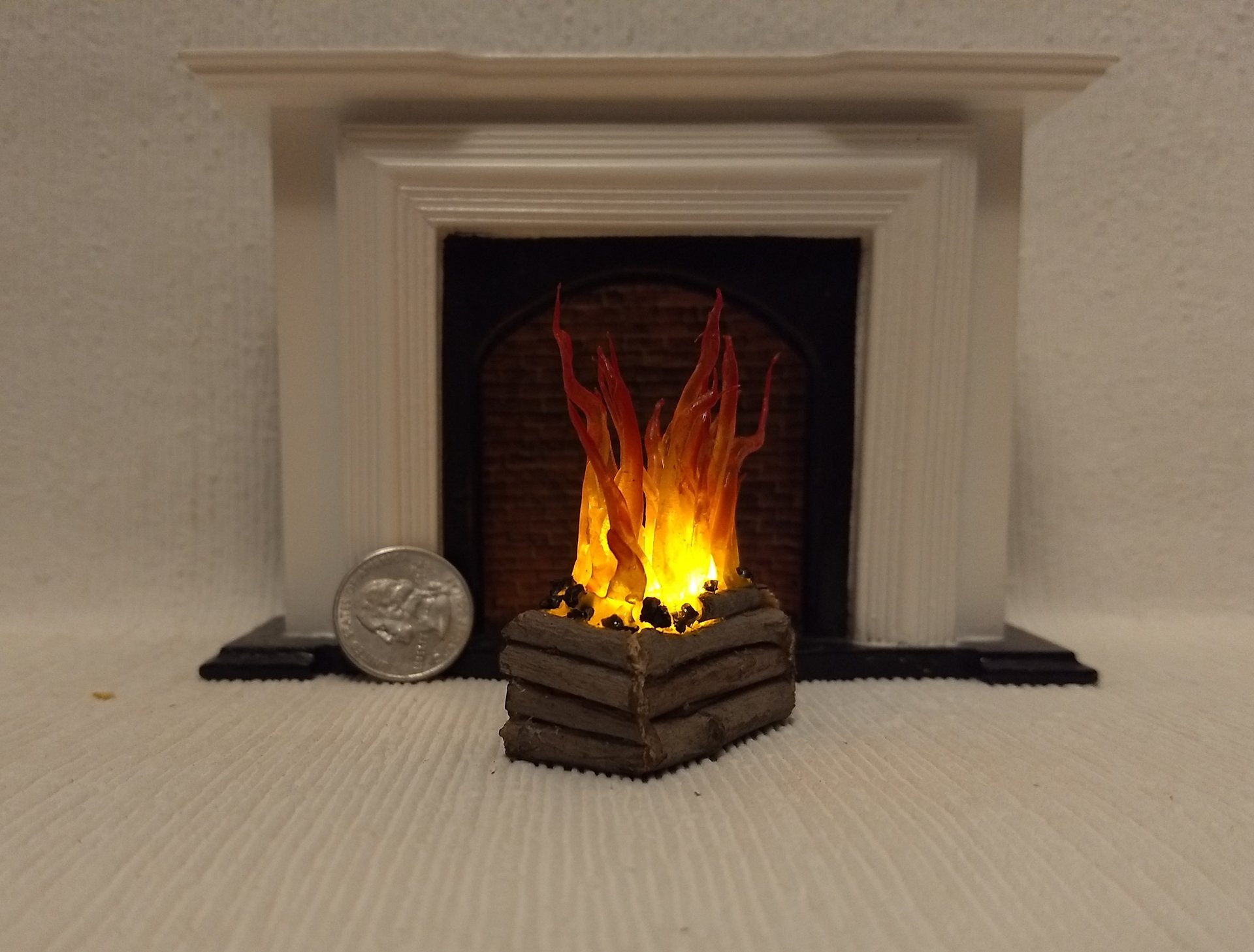 RESERVED 1:12 Dollhouse realistic light up firelogs with flickering flames Battery operated lit logs 1 unit