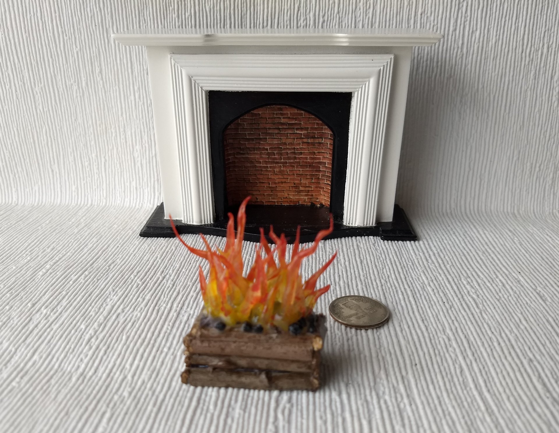 RESERVED 1:12 Dollhouse realistic light up firelogs with flickering flames Battery operated lit logs 1 unit
