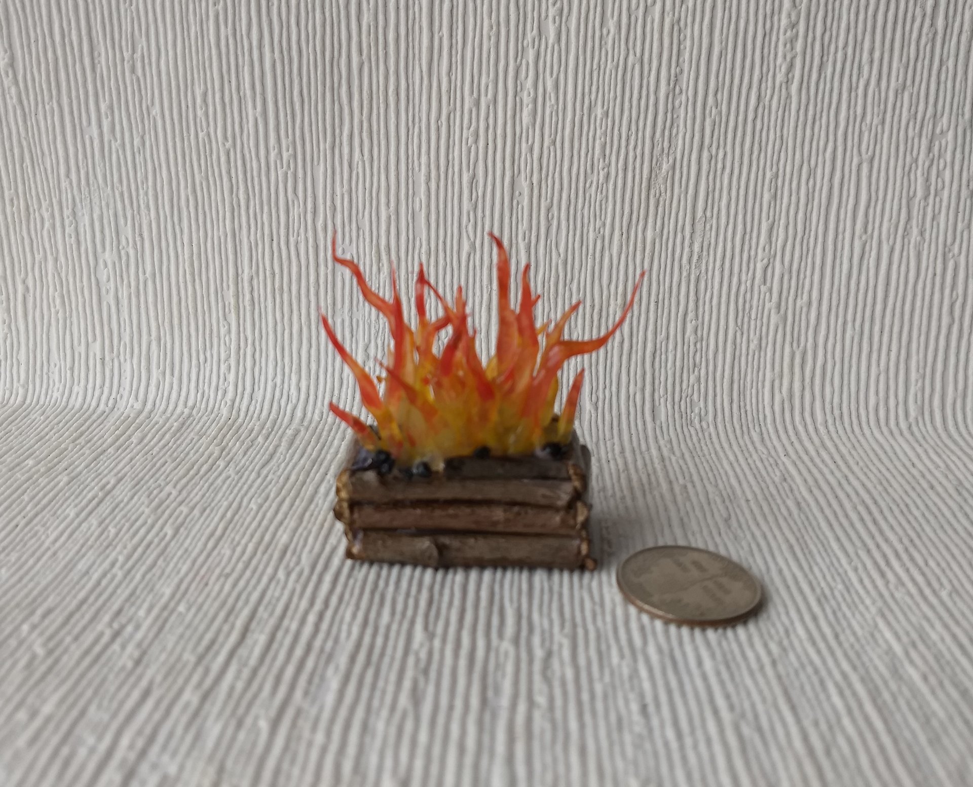 RESERVED 1:12 Dollhouse realistic light up firelogs with flickering flames Battery operated lit logs 1 unit