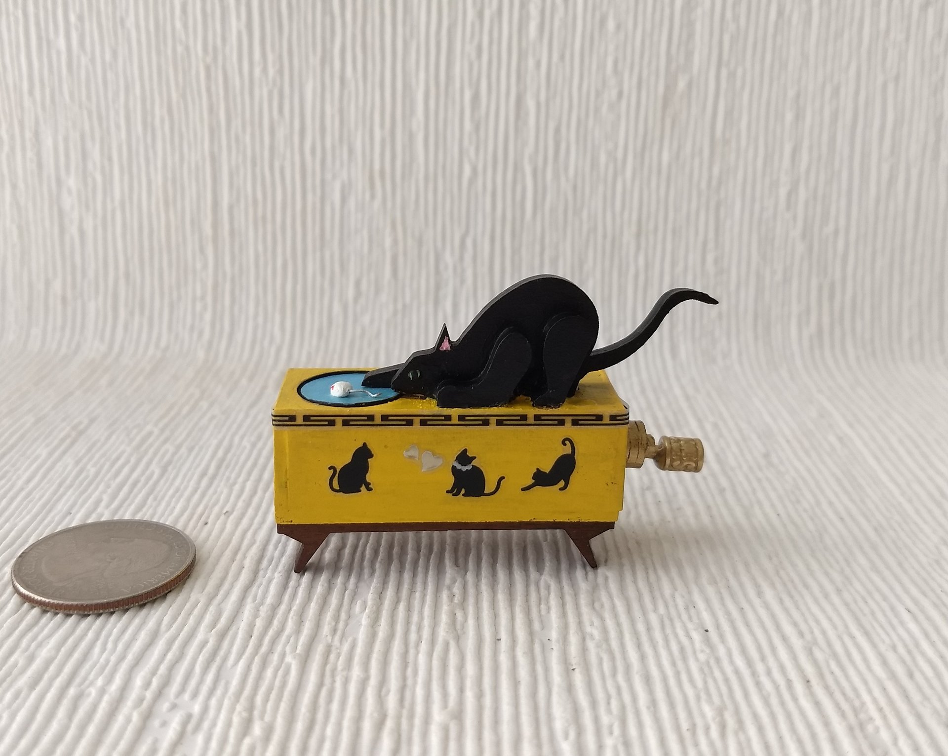 RESERVED Miniature cat and mouse automata toy Cat chasing mouse hand crank toy