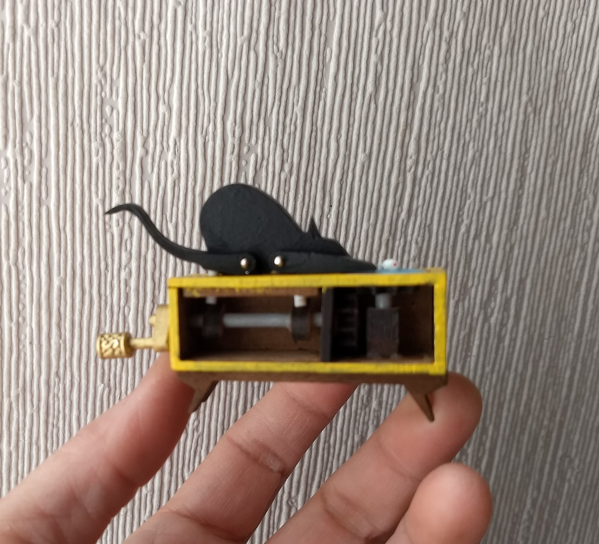 RESERVED Miniature cat and mouse automata toy Cat chasing mouse hand crank toy