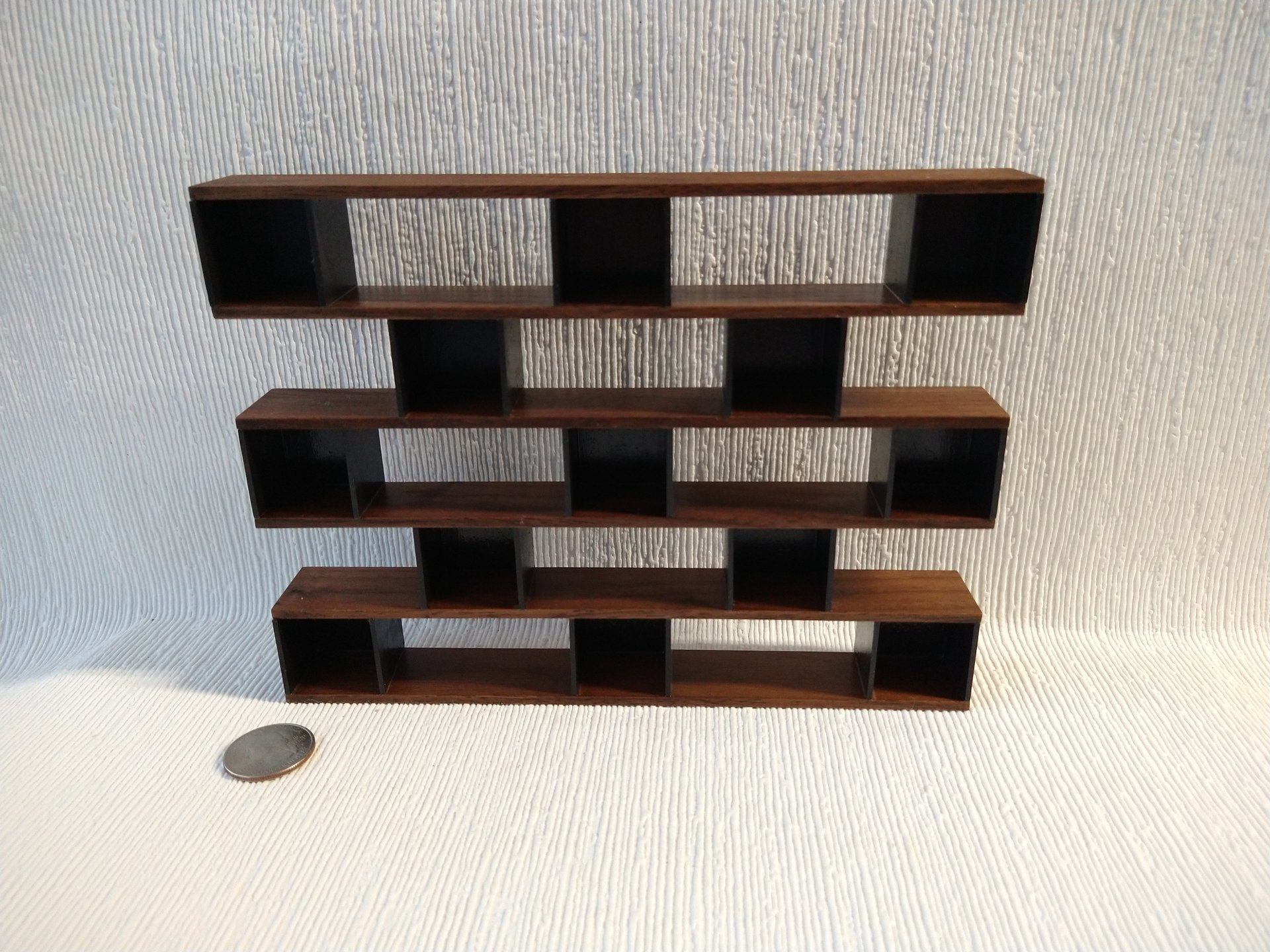 RESERVED 1:12 dollhouse shelving unit made from solid walnut with MDF backing Mid-century modern book case Contemporary book shelves
