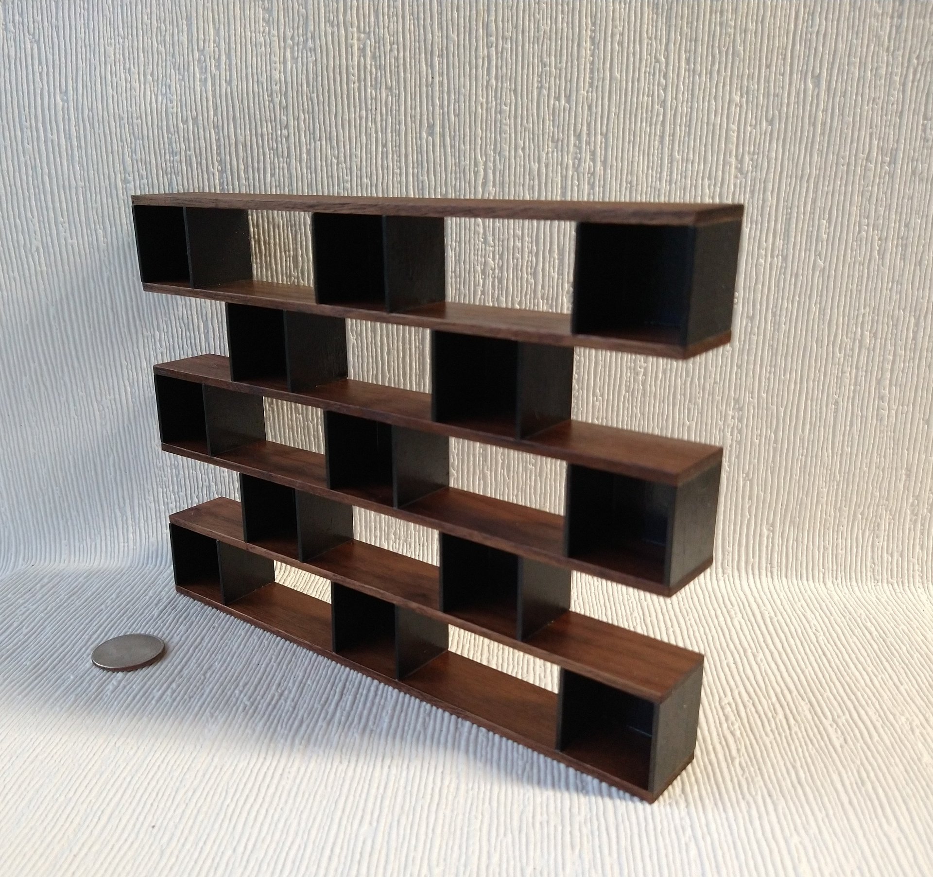 RESERVED 1:12 dollhouse shelving unit made from solid walnut with MDF backing Mid-century modern book case Contemporary book shelves