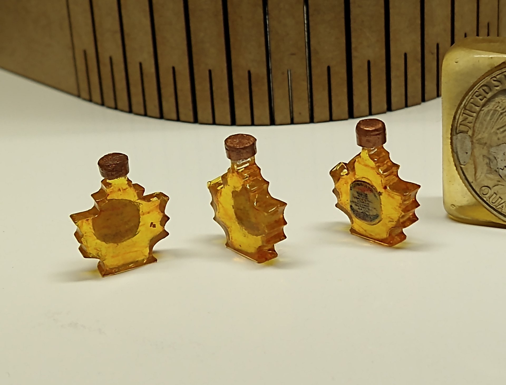 1:12 Dollhouse miniature handcrafted maple syrup in maple leaf shaped bottles Dollhouse fake food Price is for ONE bottle