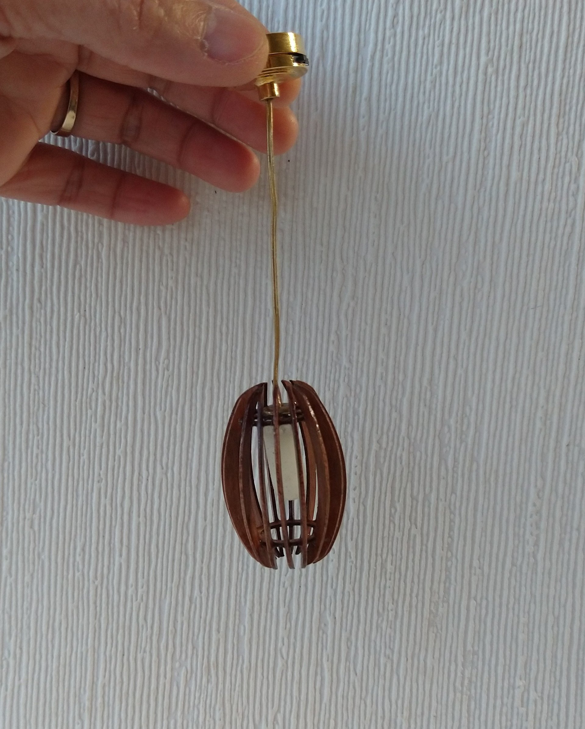 1:12 dollhouse battery operated walnut chandelier Mid century inspired oval shaped ceiling light
